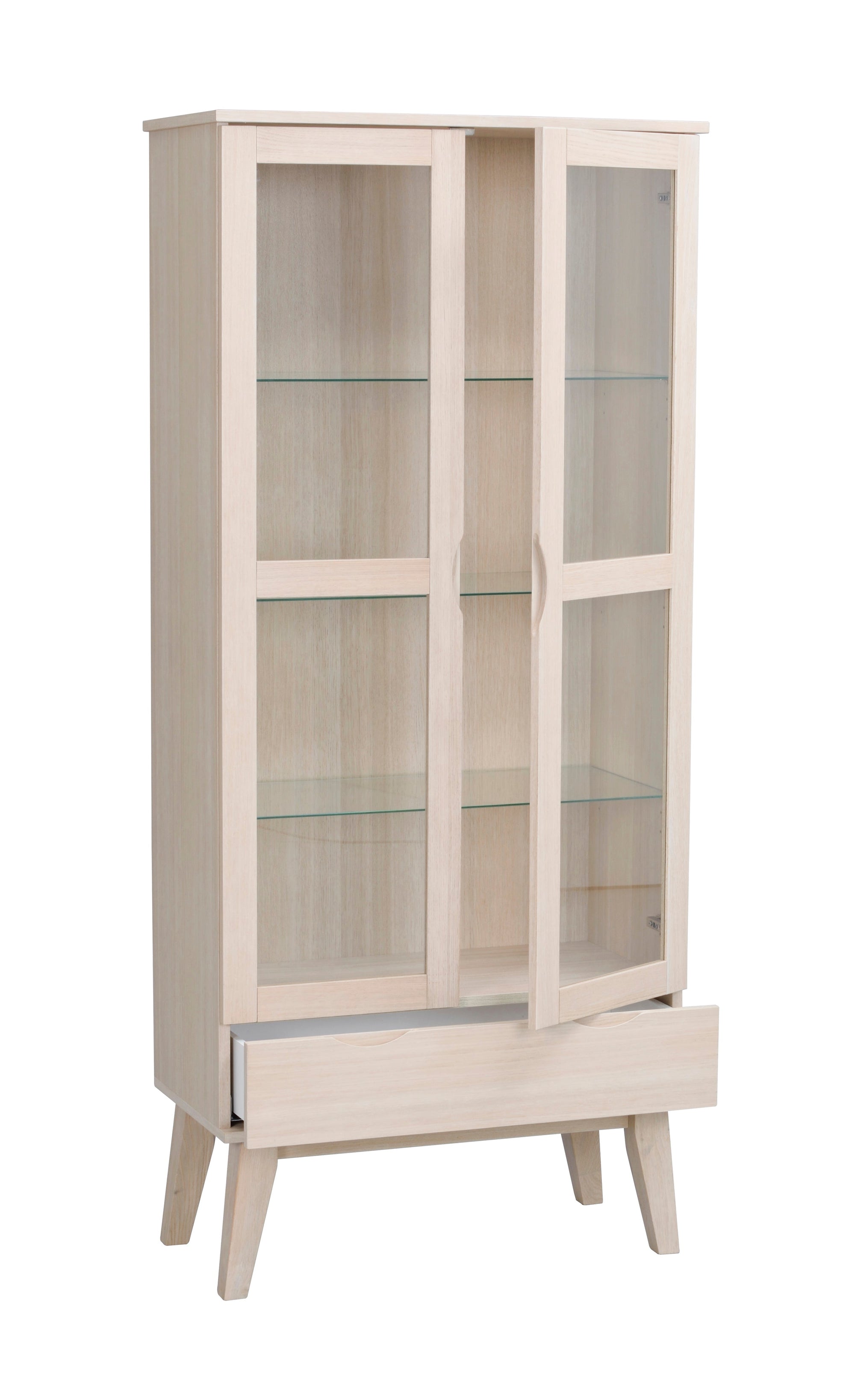 FILIPPA Glass Cabinet with Drawer – Whitewashed Oak – 13