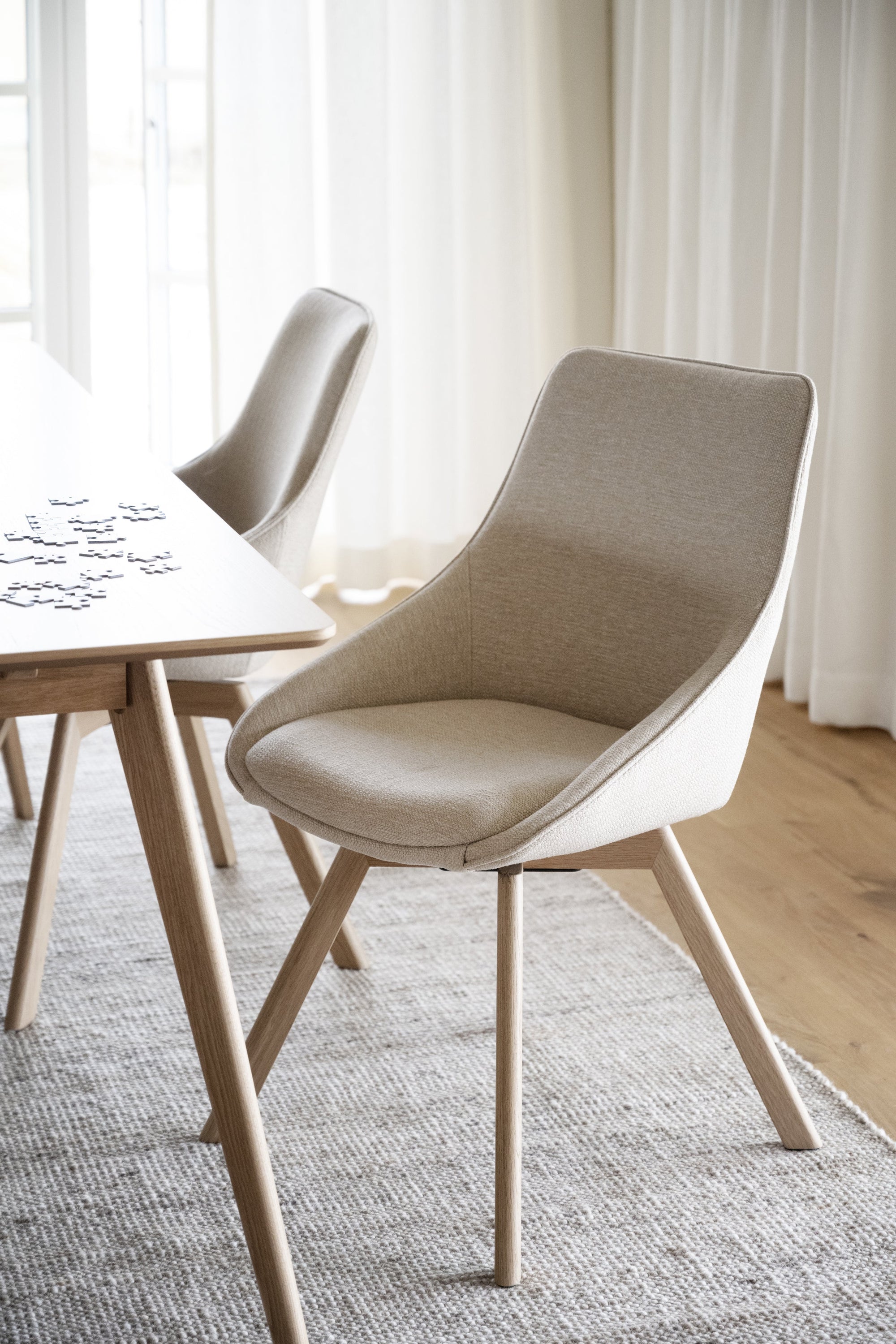 Alison Swivel Dining Chair with Oak Legs (Set of 2) – Light Beige Fabric / Oak – 2