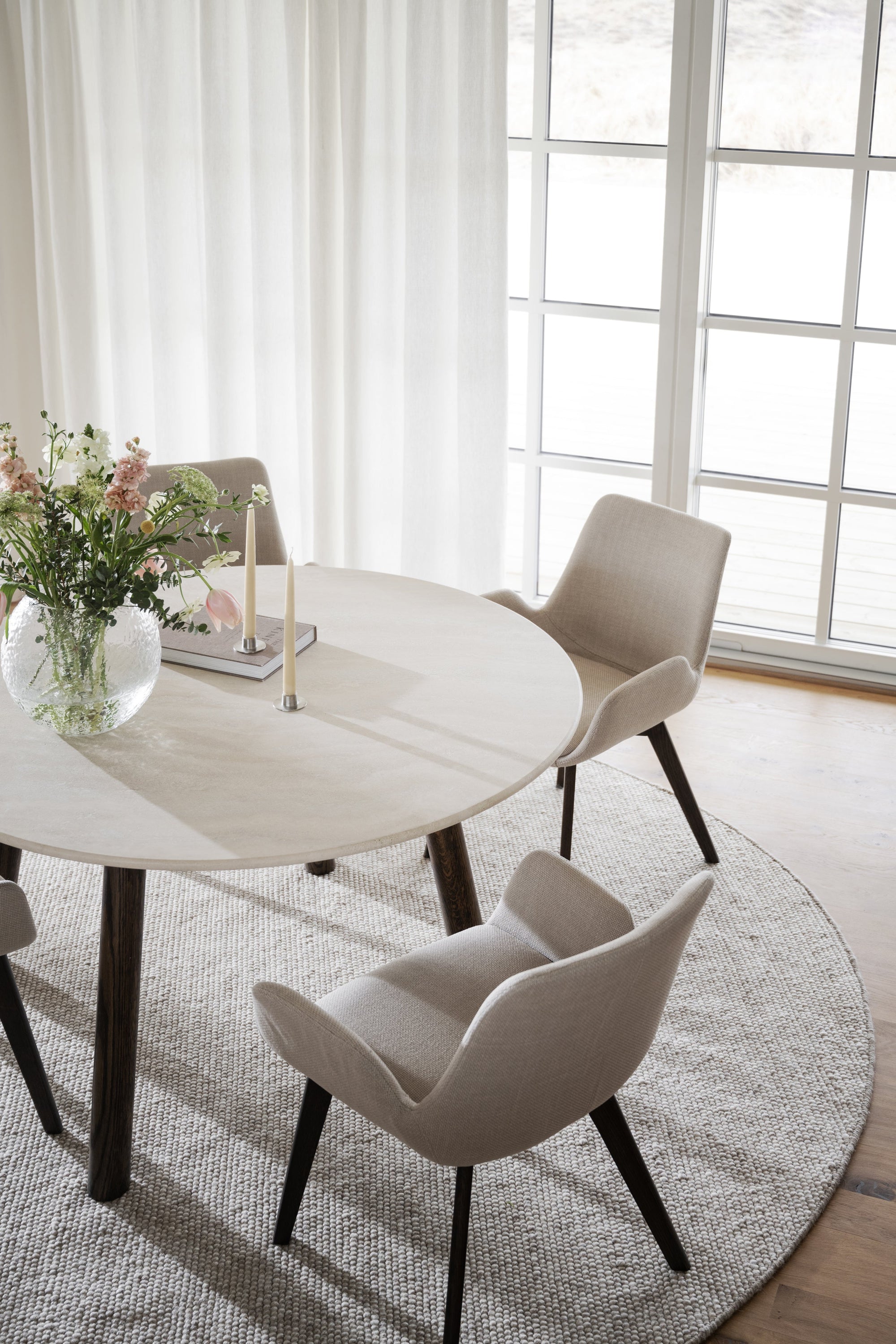 TARANSAY Round Table, Beige Travertine Top, Brown Legs Ø 125 CM – Default Title – 3