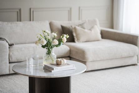 BROOKSVILLE Round Coffee Table Ø90 – White marble & brown oak – 6