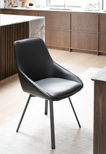 Alison Swivel Dining Chair with Metal Legs (Set of 2) – Black Leather / Black Metal – 2