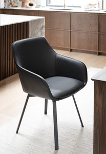 Alison Swivel Dining Armchair with Metal Legs (Set of 2) – Black Leather / Black Metal – 2