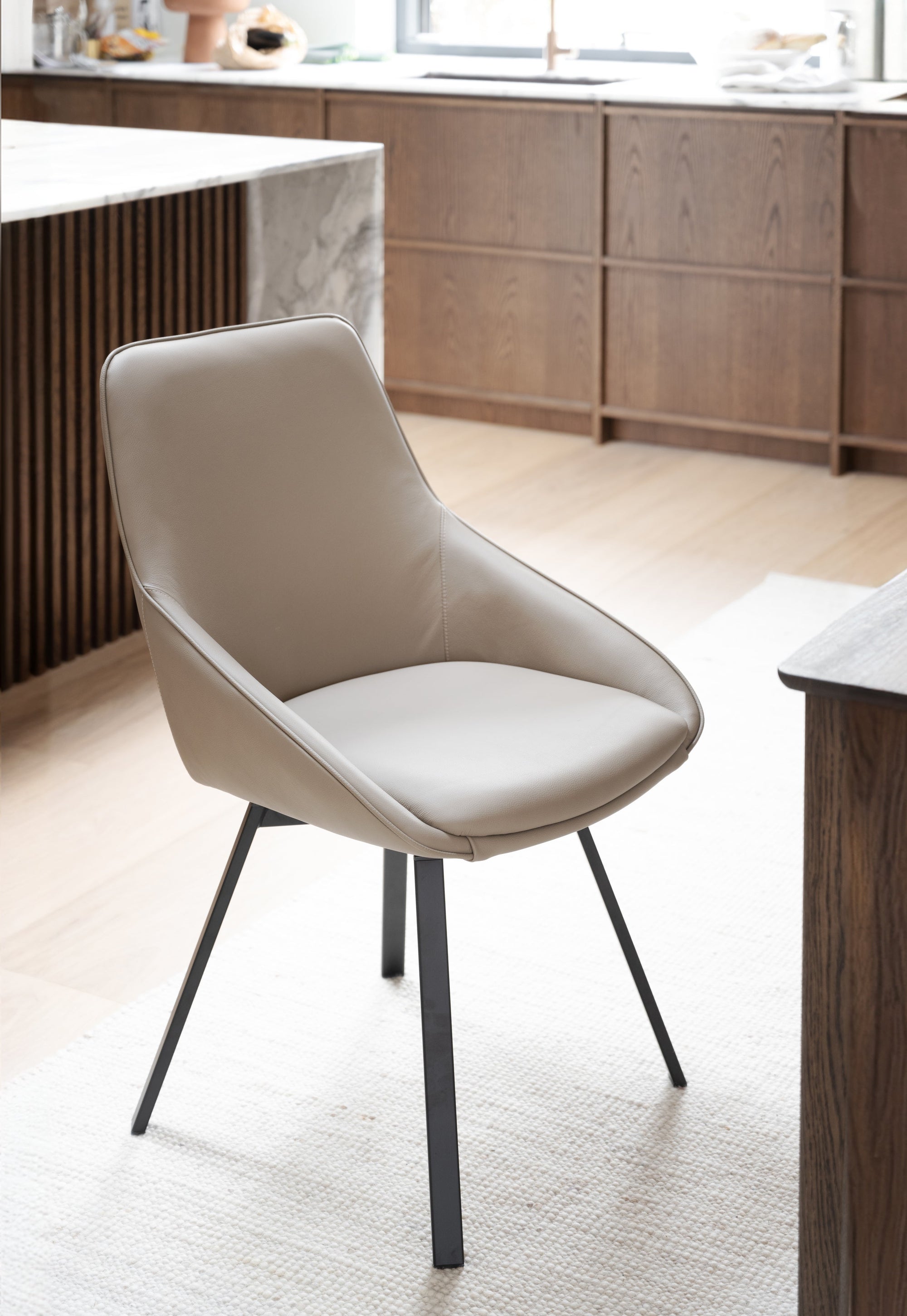 Alison Swivel Dining Chair with Metal Legs (Set of 2) – Beige Leather / Black Metal – 2