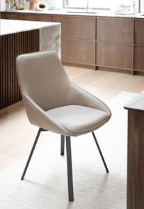 Alison Swivel Dining Chair with Metal Legs (Set of 2) – Beige Leather / Black Metal – 2