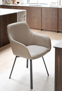 Alison Swivel Dining Armchair with Metal Legs (Set of 2) – Beige Leather / Black Metal – 2