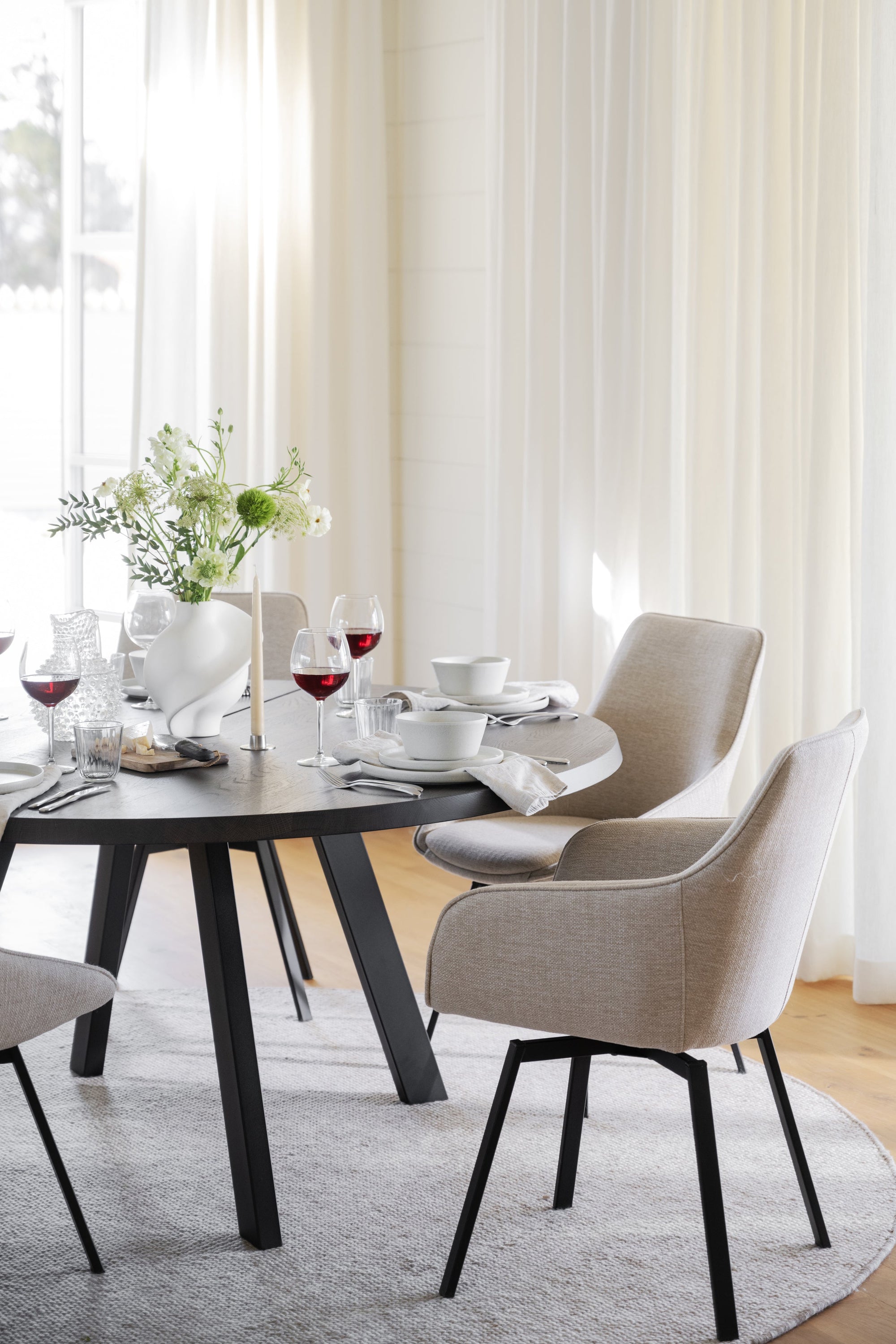 Alison Swivel Dining Armchair with Metal Legs (Set of 2) – Light Beige Fabric / Black Metal – 4