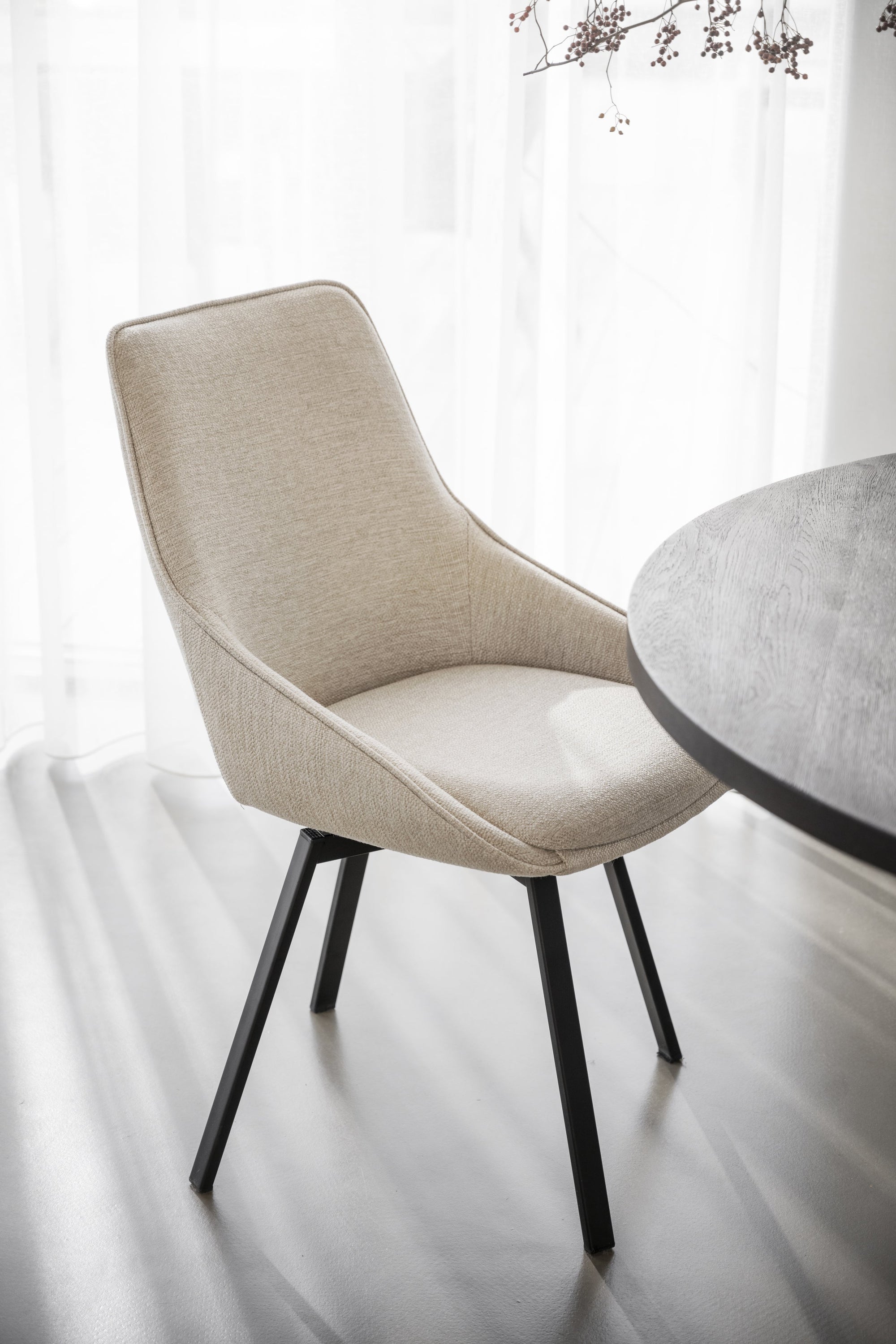 Alison Swivel Dining Chair with Metal Legs (Set of 2) – Light Beige Fabric / Black Metal – 2
