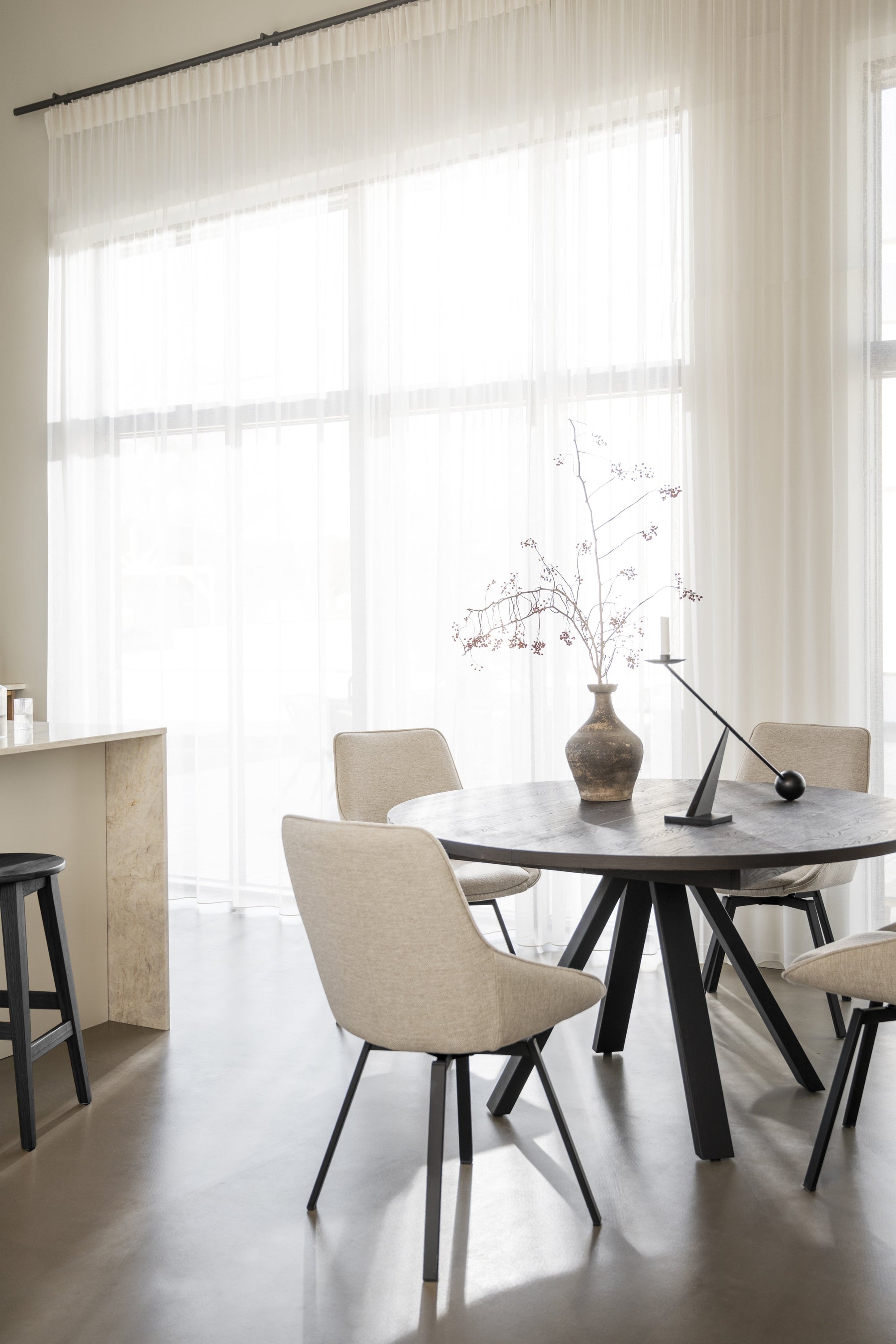 Alison Swivel Dining Chair with Metal Legs (Set of 2) – Light Beige Fabric / Black Metal – 3