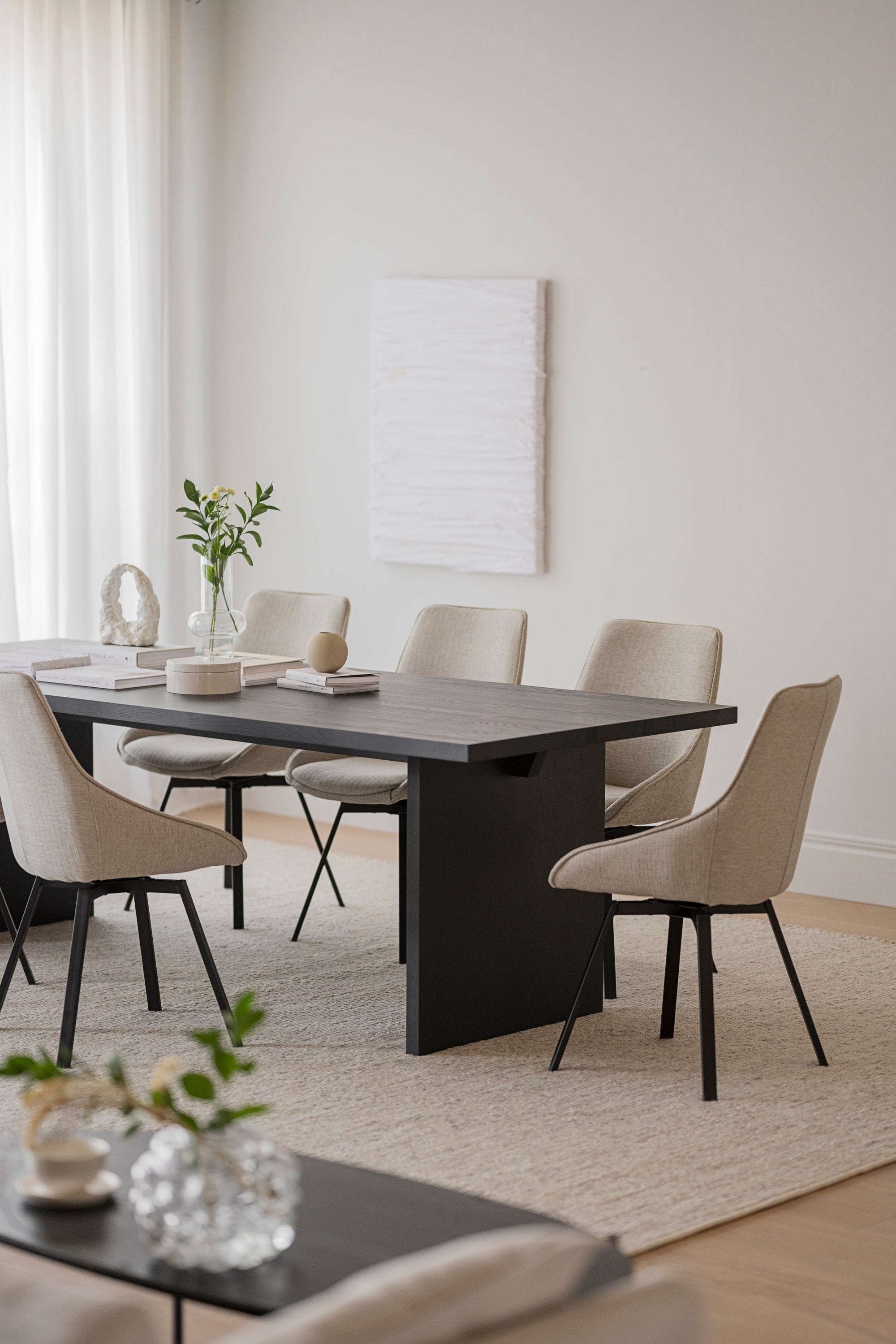 Alison Swivel Dining Chair with Metal Legs (Set of 2) – Beige Fabric / Black Metal – 4