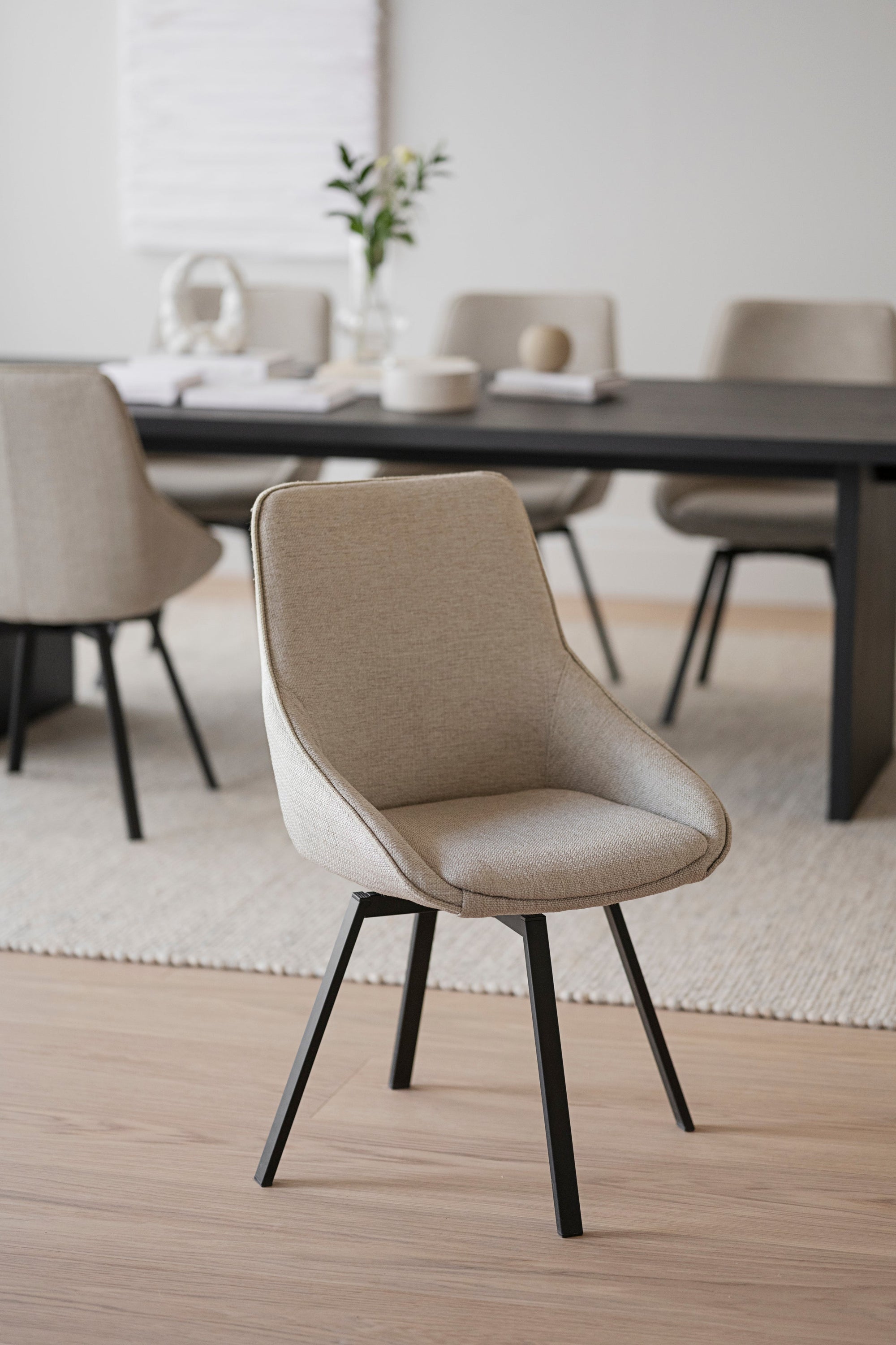 Alison Swivel Dining Chair with Metal Legs (Set of 2) – Beige Fabric / Black Metal – 2