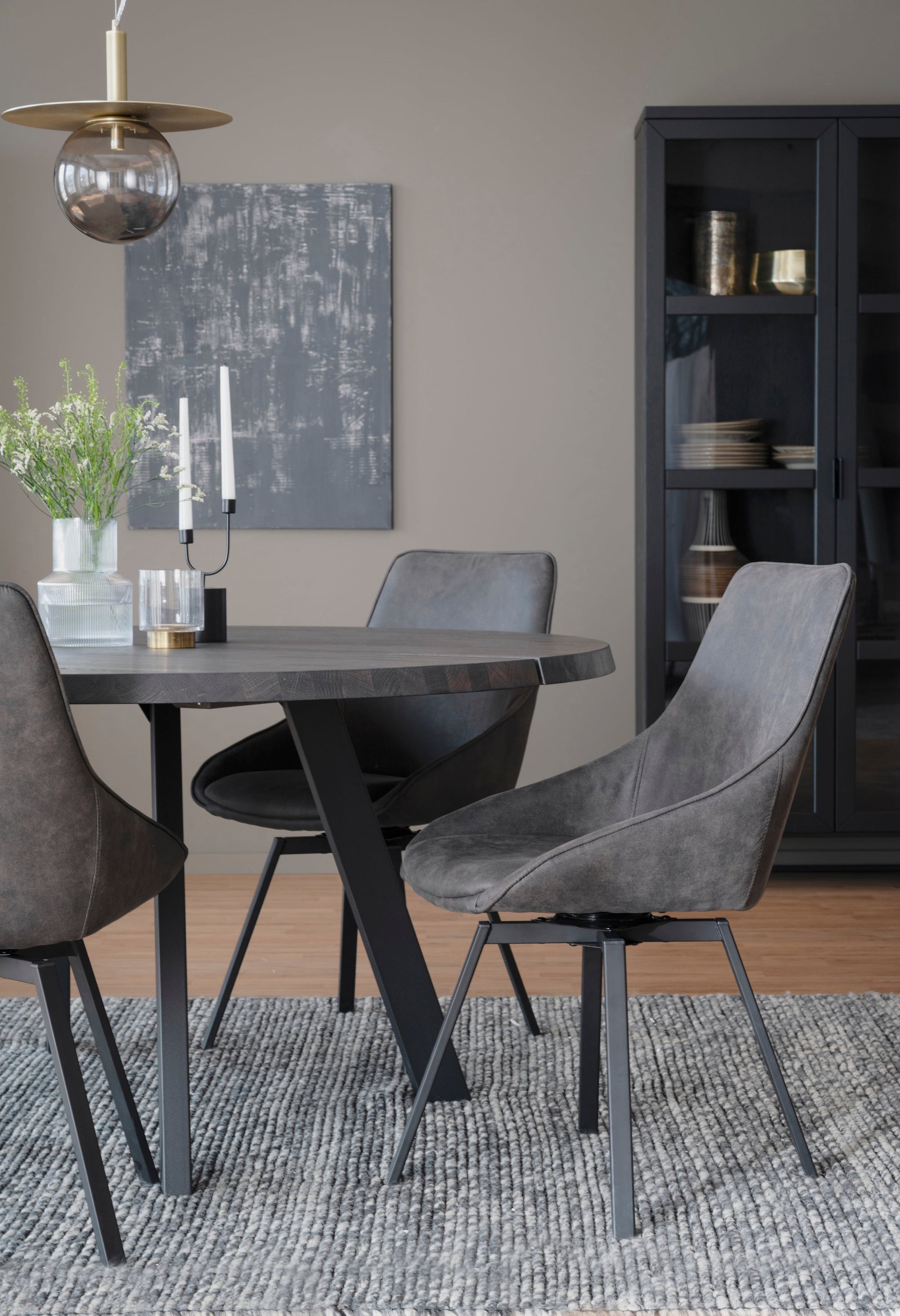 Alison Swivel Dining Chair with Metal Legs (Set of 2) – Dark Grey Microfibre / Black Metal – 3