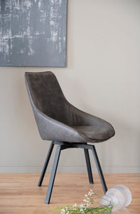Alison Swivel Dining Chair with Metal Legs (Set of 2) – Dark Grey Microfibre / Black Metal – 2