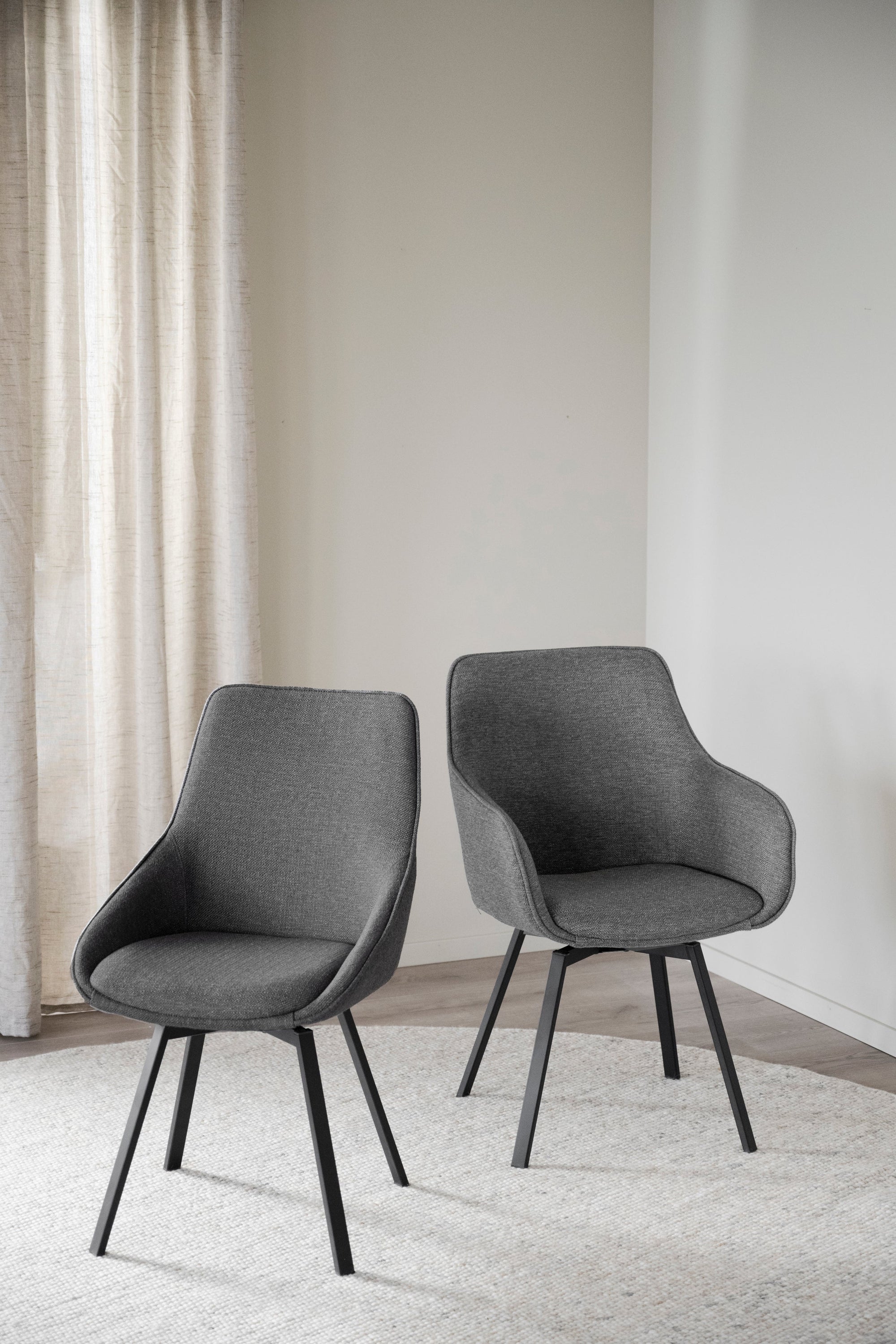 Alison Swivel Dining Armchair with Metal Legs (Set of 2) – Grey Fabric / Black Metal – 2
