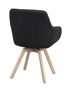 Alison Swivel Dining Armchair with Oak Legs (Set of 2) – Black Leather / Whitewash Oak – 4