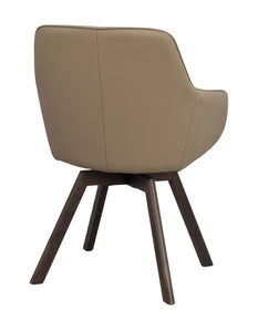 Alison Swivel Dining Armchair with Oak Legs (Set of 2) – Beige Leather / Brown Oak – 4