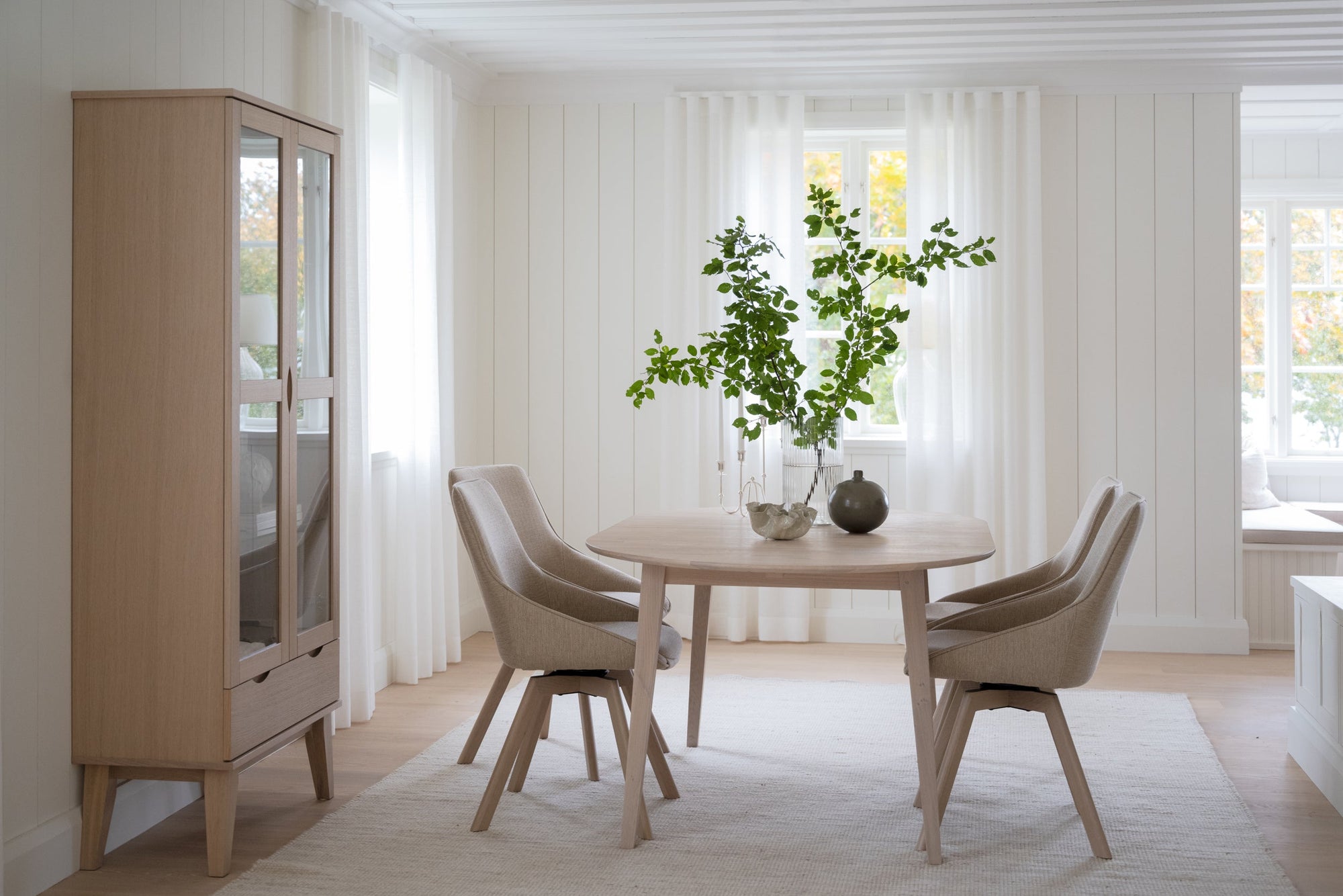 Alison Swivel Dining Chair with Oak Legs (Set of 2) – Light Beige Fabric / Whitewash Oak – 4