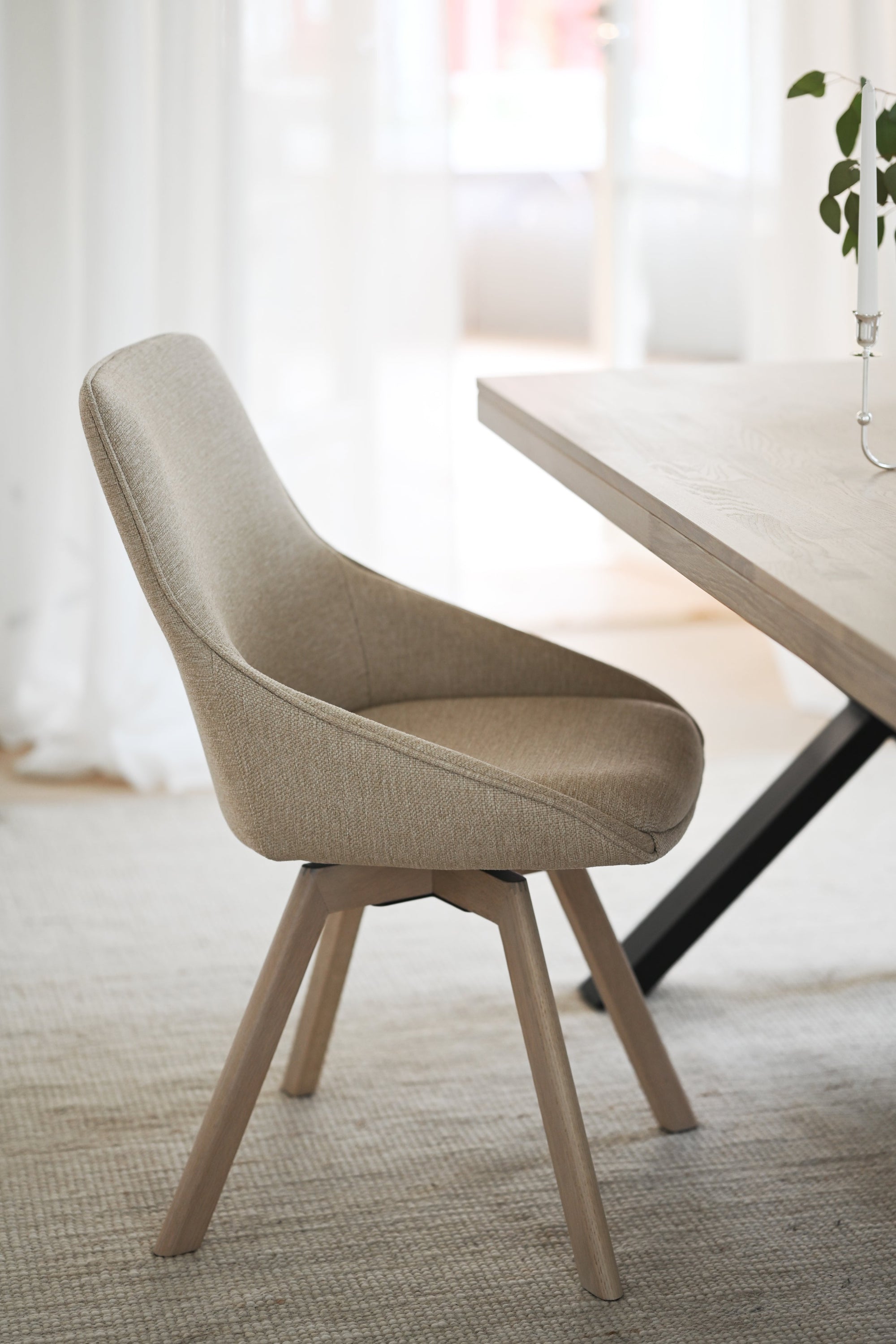 Alison Swivel Dining Chair with Oak Legs (Set of 2) – Light Beige Fabric / Whitewash Oak – 2
