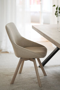 Alison Swivel Dining Chair with Oak Legs (Set of 2) – Light Beige Fabric / Whitewash Oak – 2