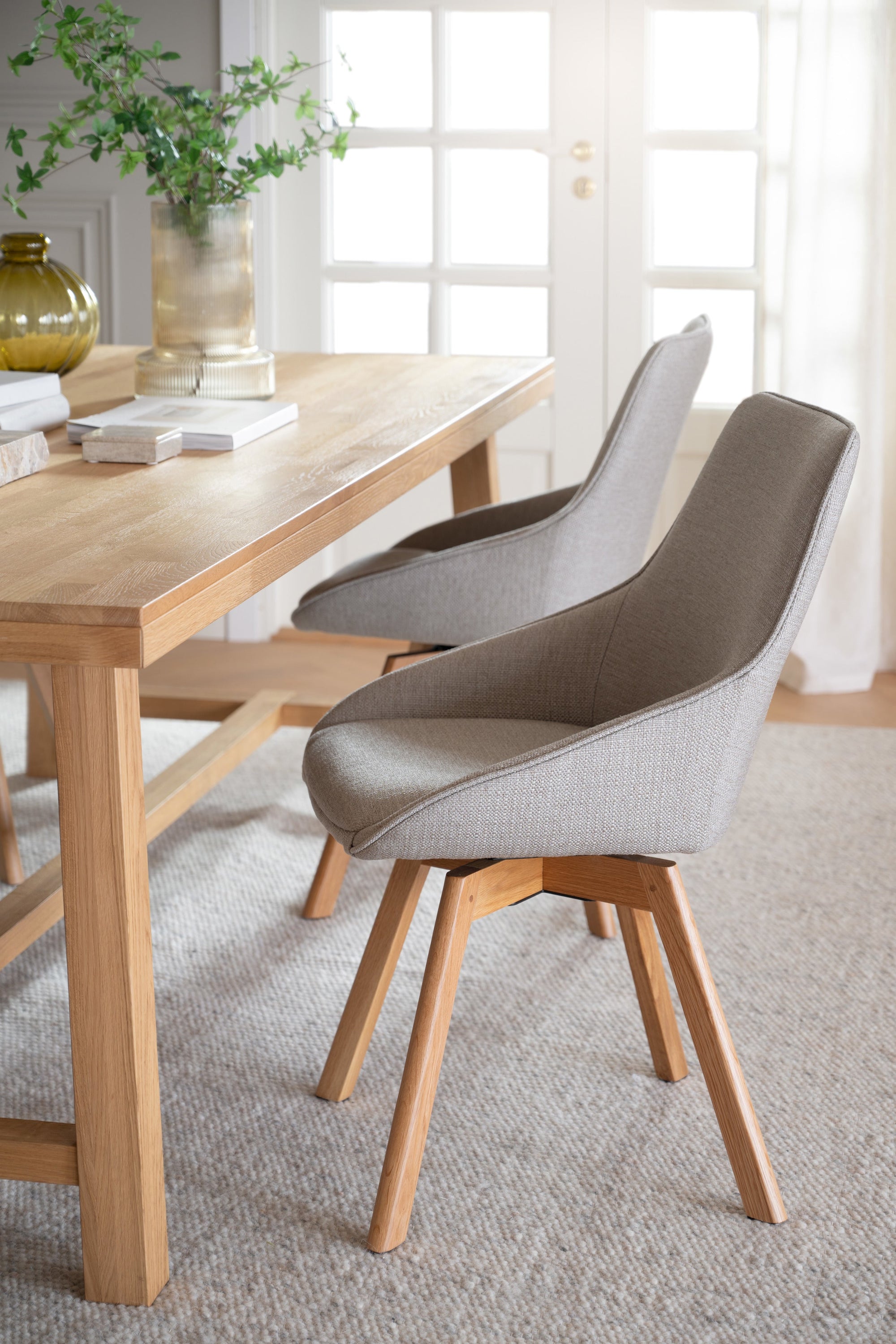 Alison Swivel Dining Chair with Oak Legs (Set of 2) – Beige Fabric / Oak – 3