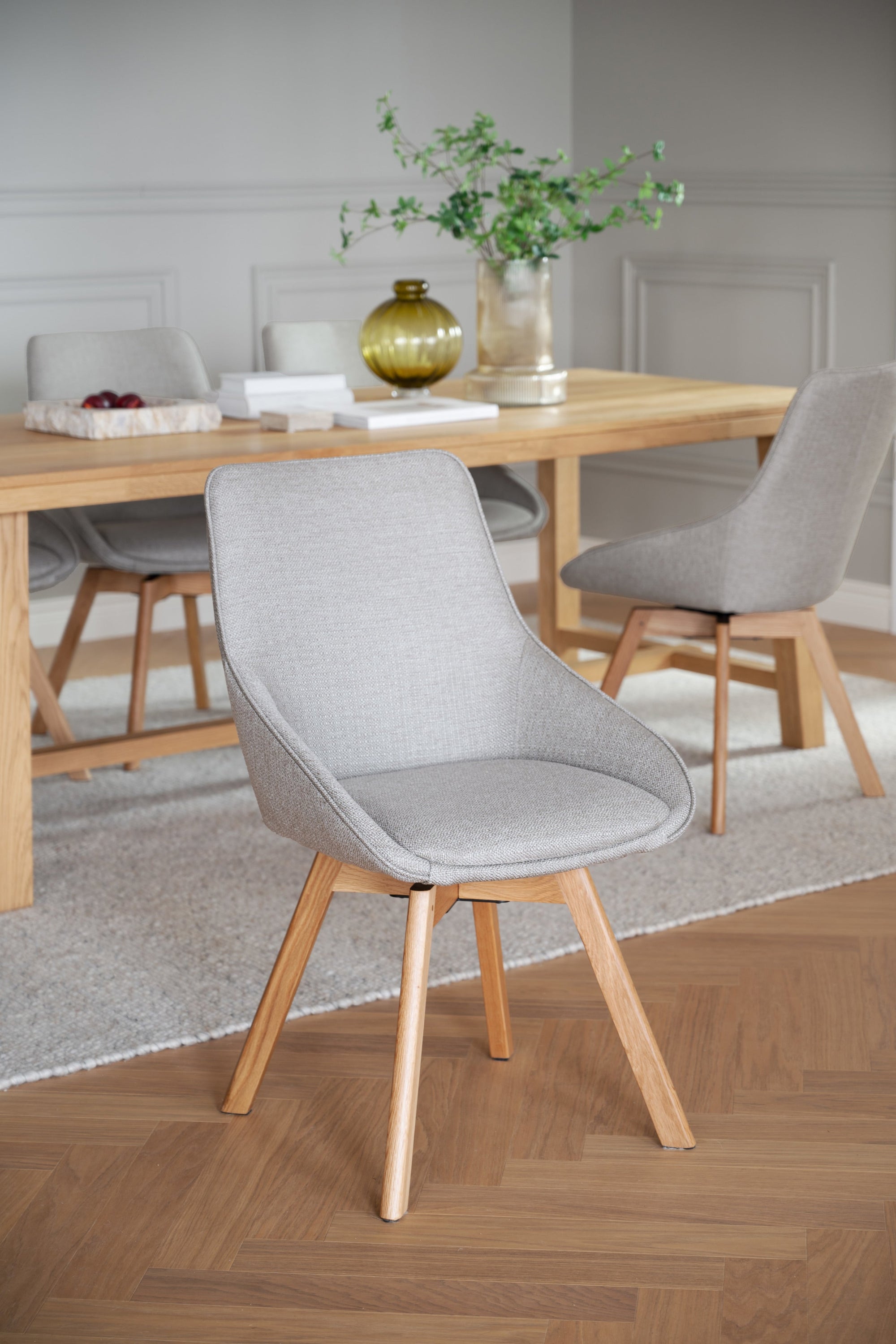 Alison Swivel Dining Chair with Oak Legs (Set of 2) – Beige Fabric / Oak – 2