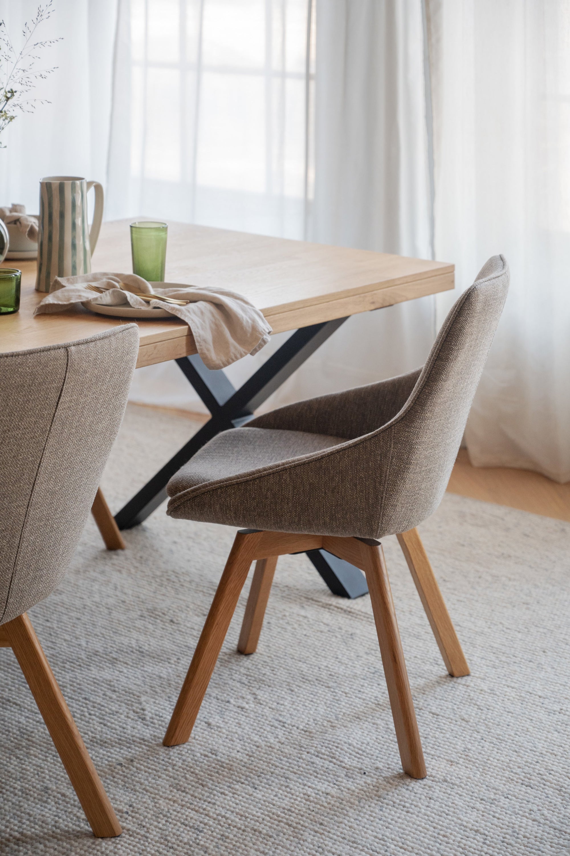 Alison Swivel Dining Chair with Oak Legs (Set of 2) – Dark Beige Fabric / Oak – 3