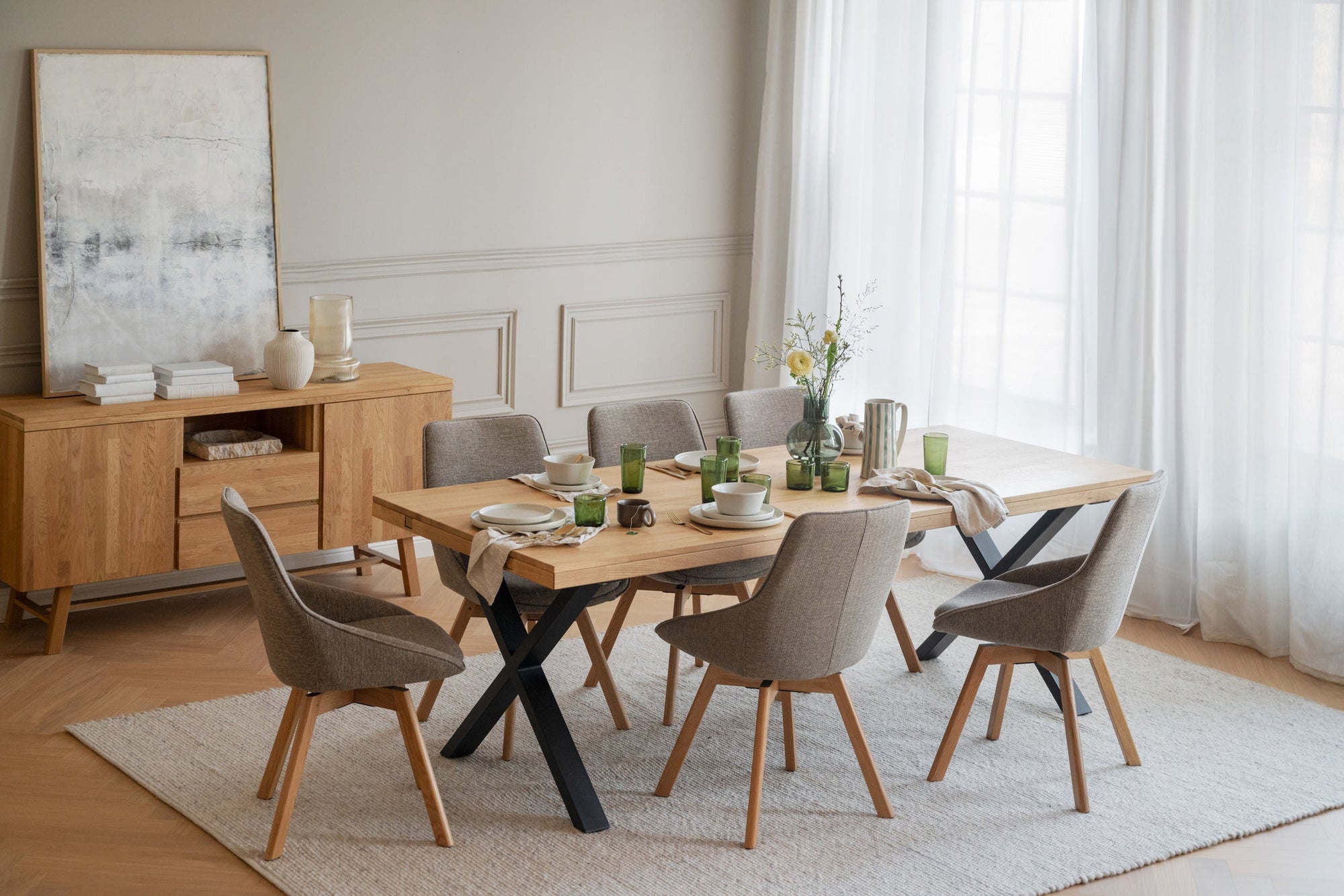 Alison Swivel Dining Chair with Oak Legs (Set of 2) – Dark Beige Fabric / Oak – 5