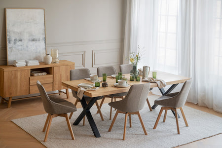 Alison Swivel Dining Chair with Oak Legs (Set of 2) – Dark Beige Fabric / Oak – 5