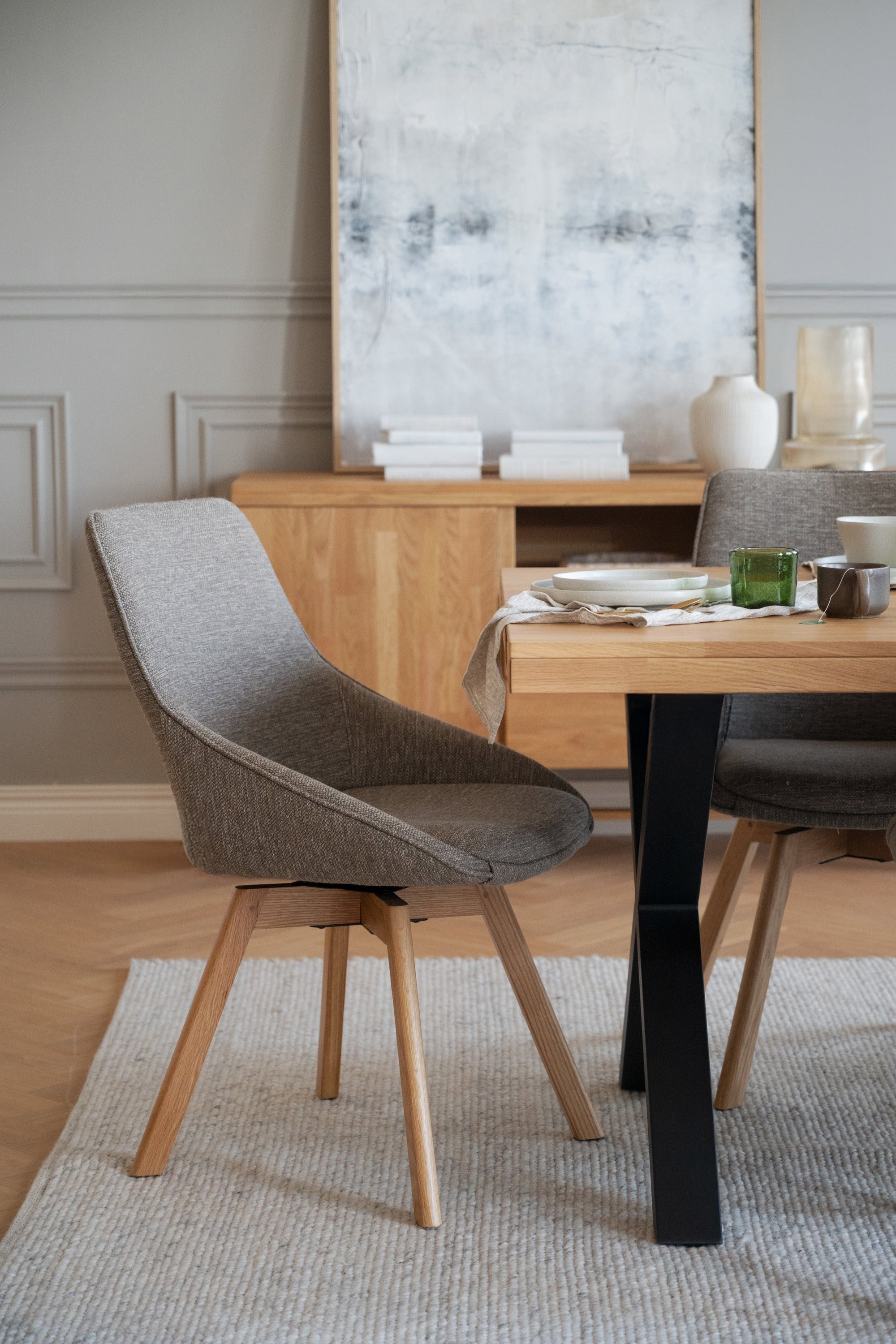 Alison Swivel Dining Chair with Oak Legs (Set of 2) – Dark Beige Fabric / Oak – 2