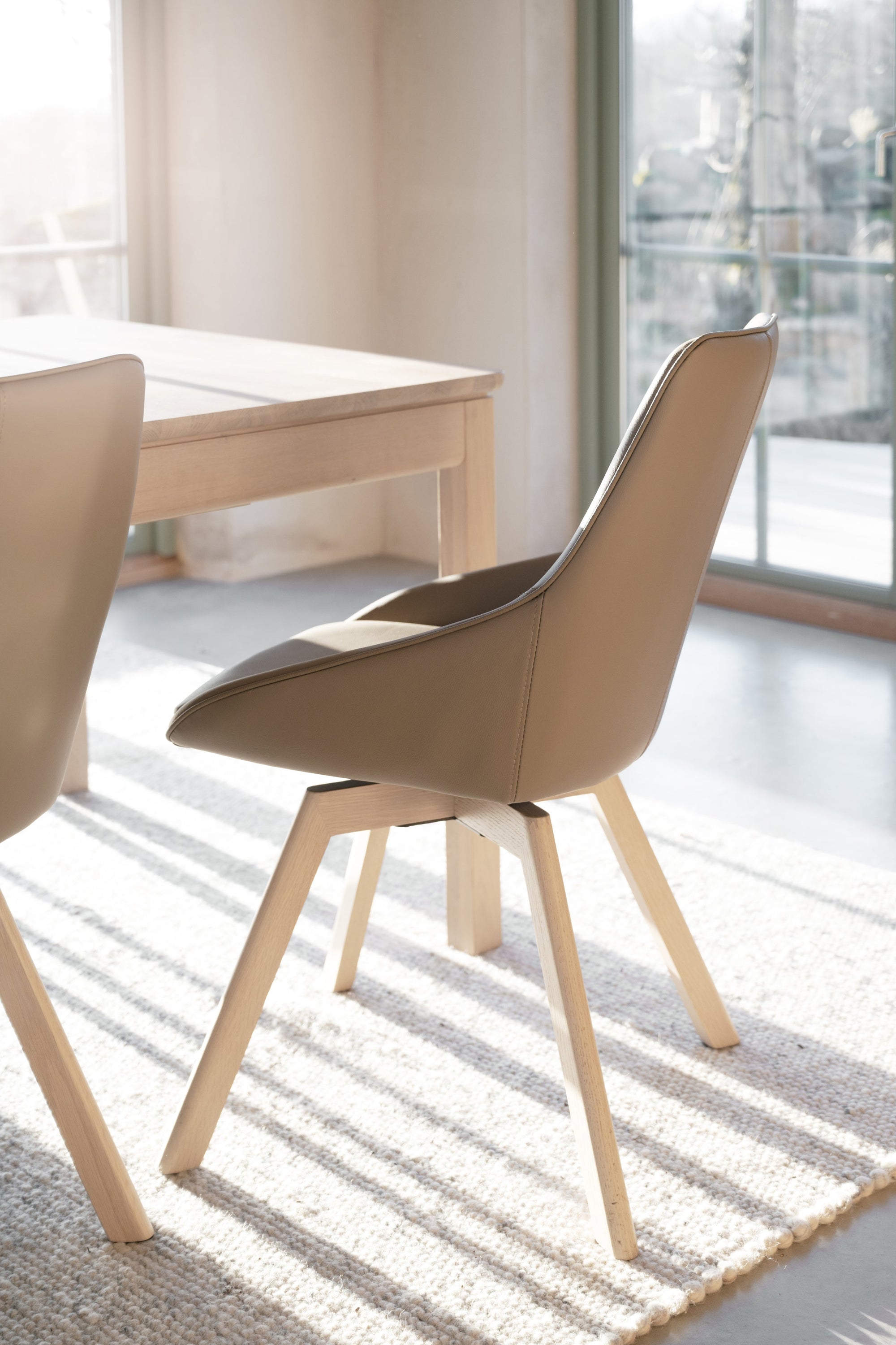 Alison Swivel Dining Chair with Oak Legs (Set of 2) – Beige Leather / Whitewash Oak – 3