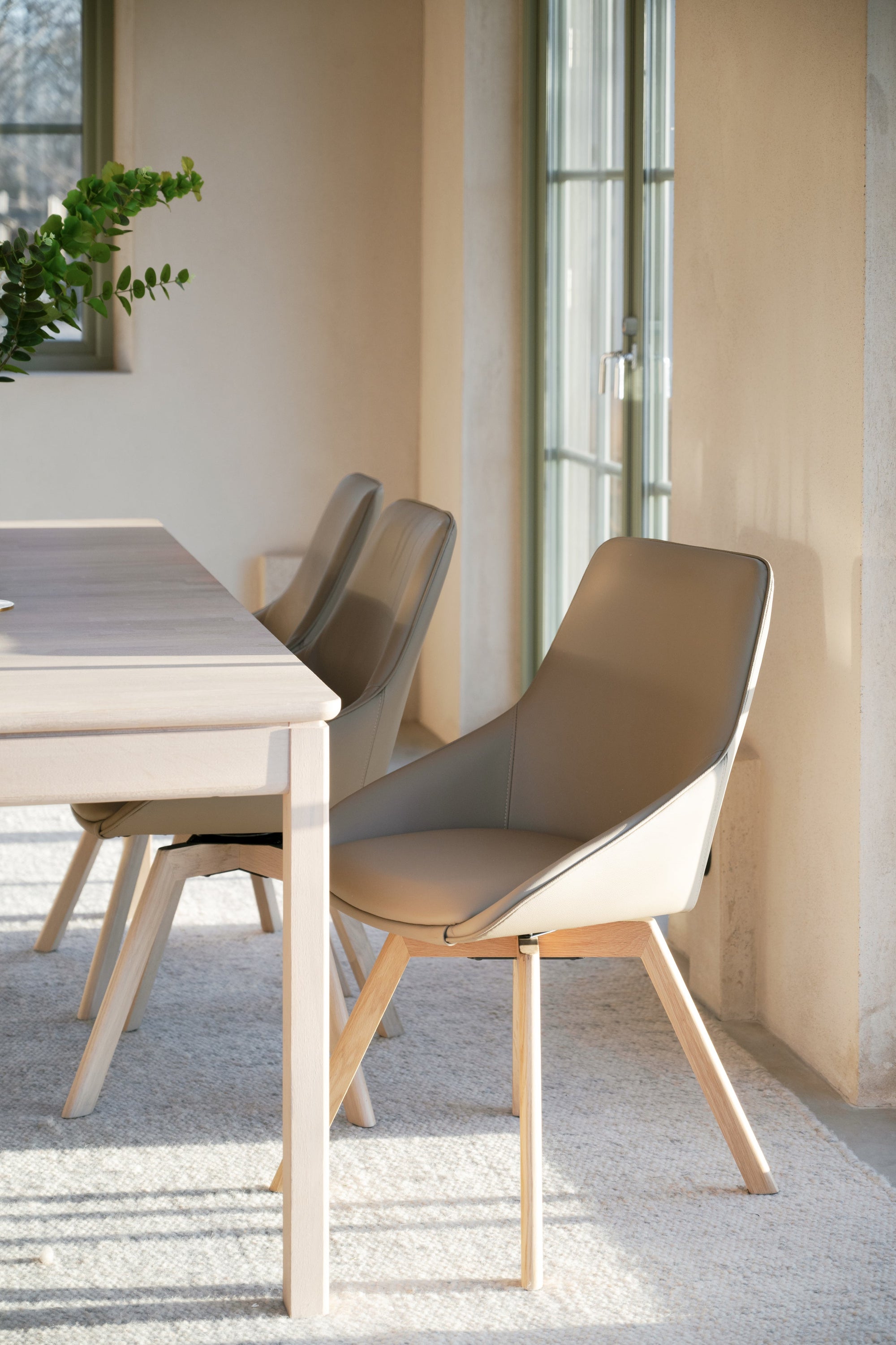 Alison Swivel Dining Chair with Oak Legs (Set of 2) – Beige Leather / Whitewash Oak – 2