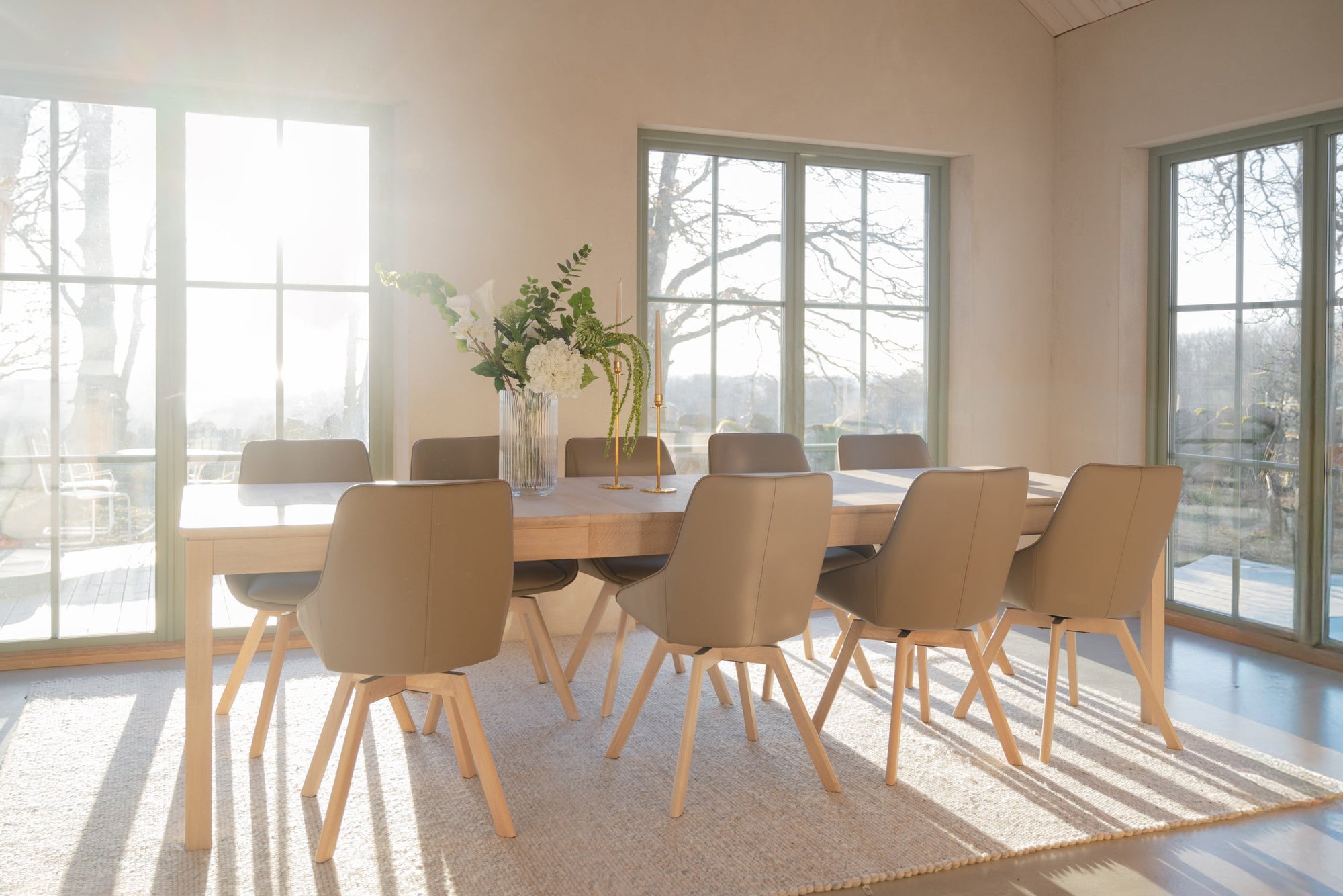 Alison Swivel Dining Chair with Oak Legs (Set of 2) – Beige Leather / Whitewash Oak – 5