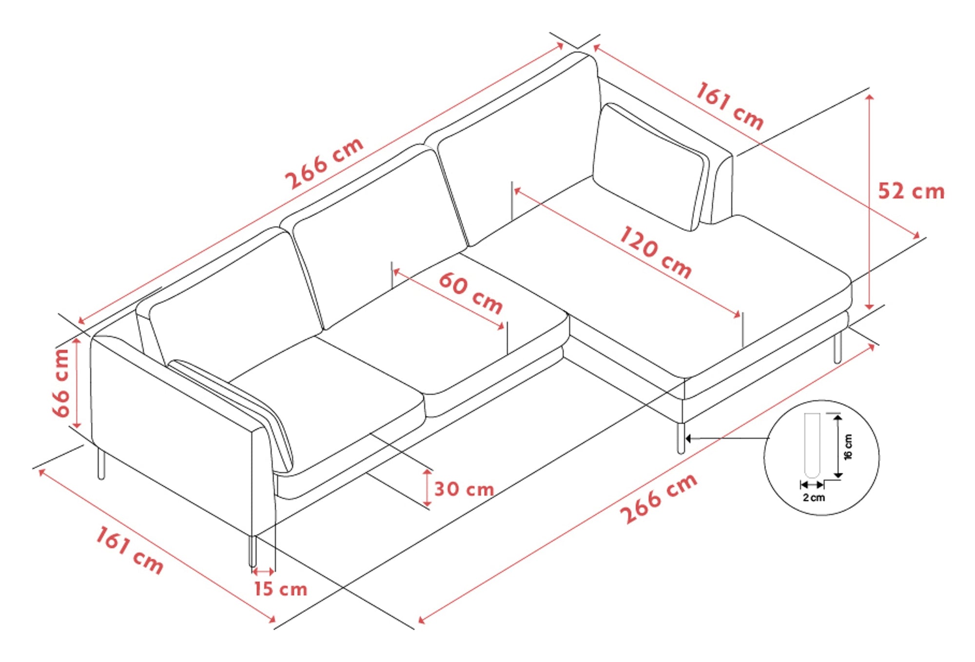 Corwin 3.5-Seater Sofa with Chaise Longue – Right-facing chaise – 12