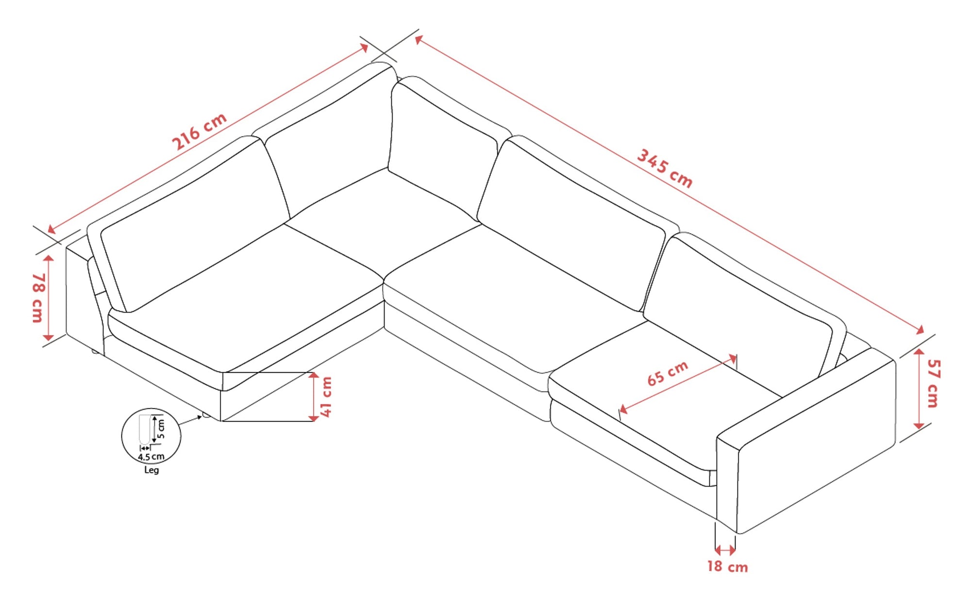 Duncan Open-End Corner Sofa, Left 345 x 216 cm – Light Beige – 6