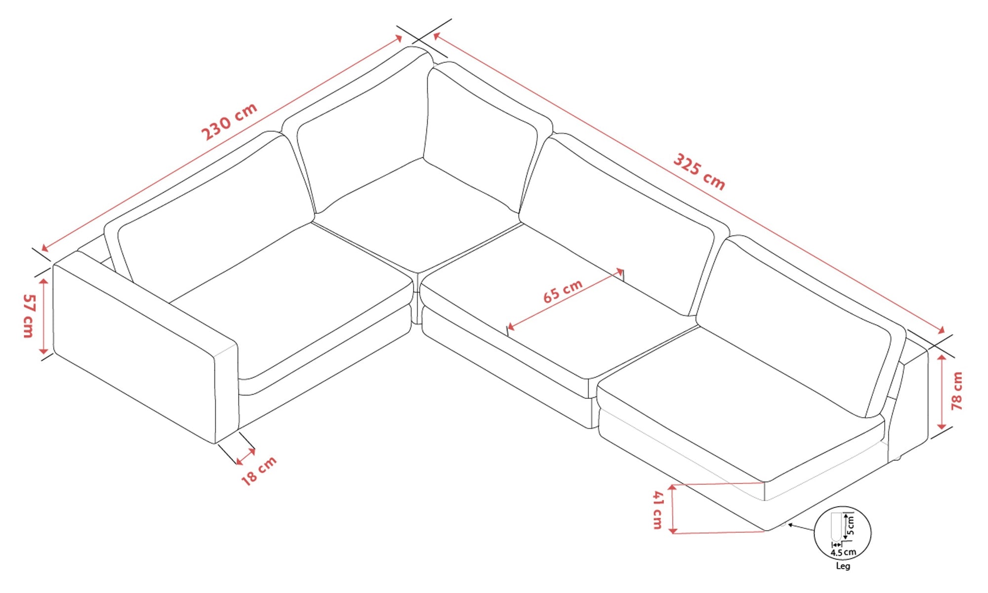 Duncan Open-End Corner Sofa, Right 325 x 230 cm – Light Beige – 6