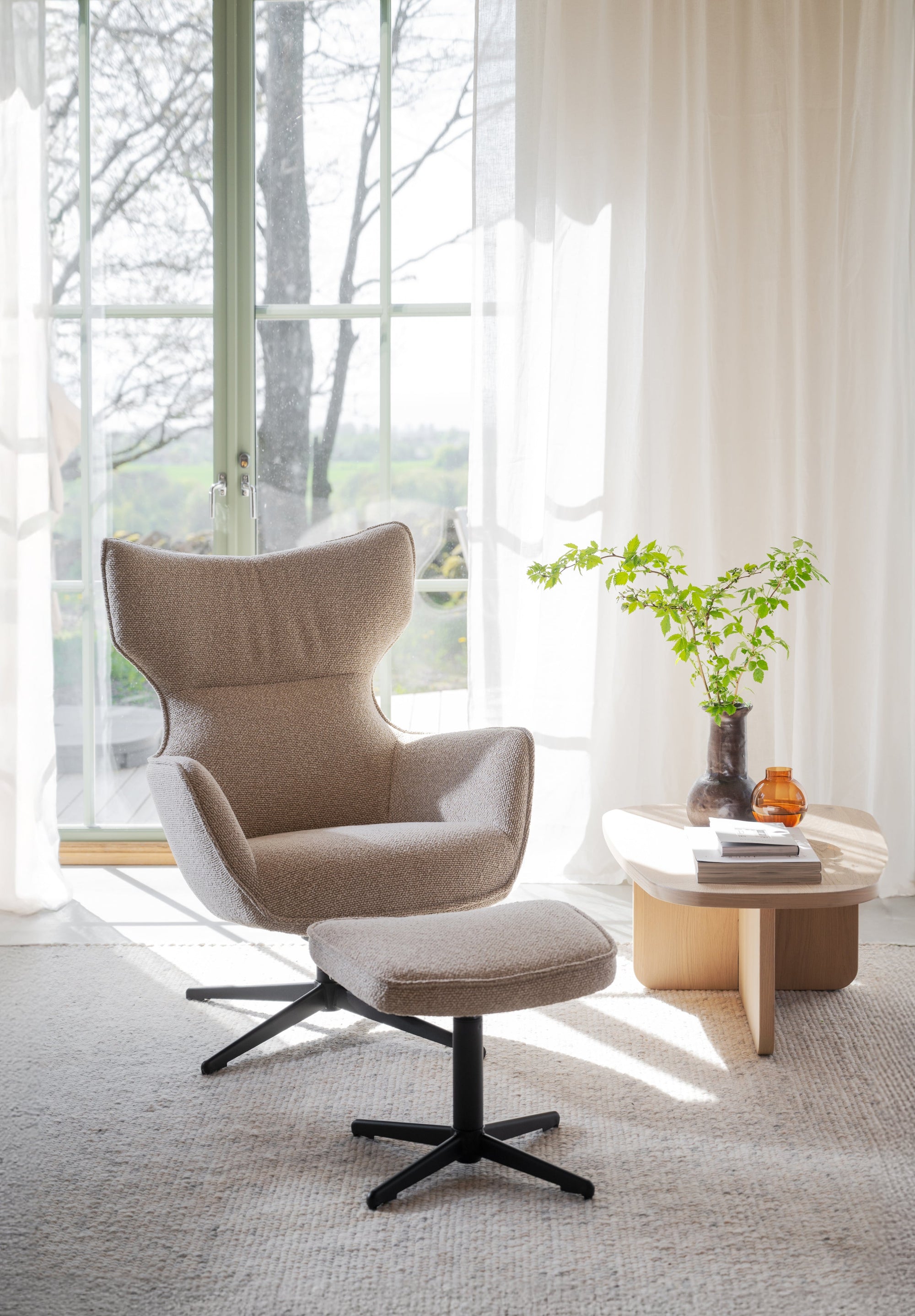 Jenkins Swivel Lounge Chair with Footstool – Beige – Default Title – 4
