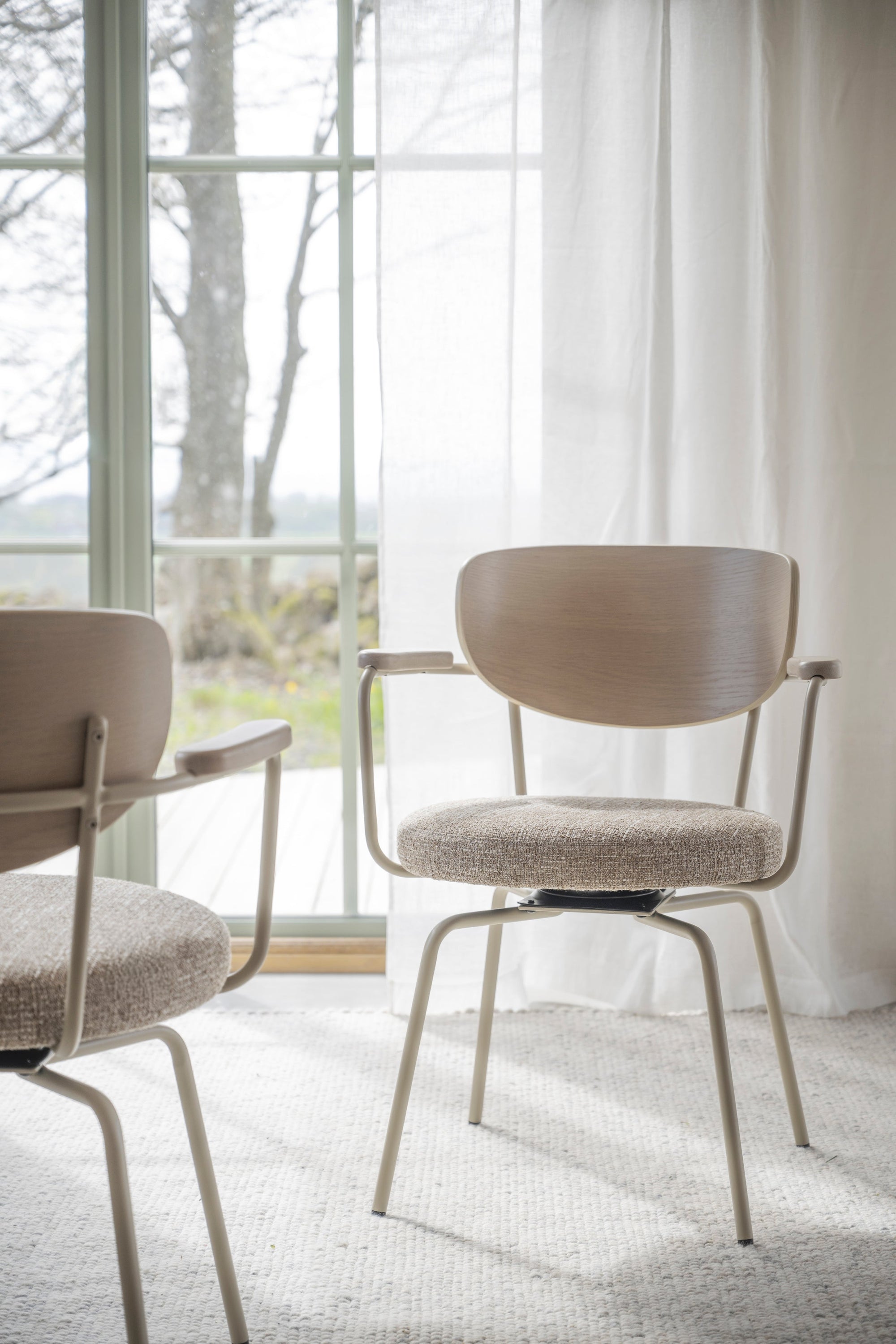 Merrick Swivel Dining Armchair (Set of 2) – Whitewash Oak Back / Beige Frame – 2