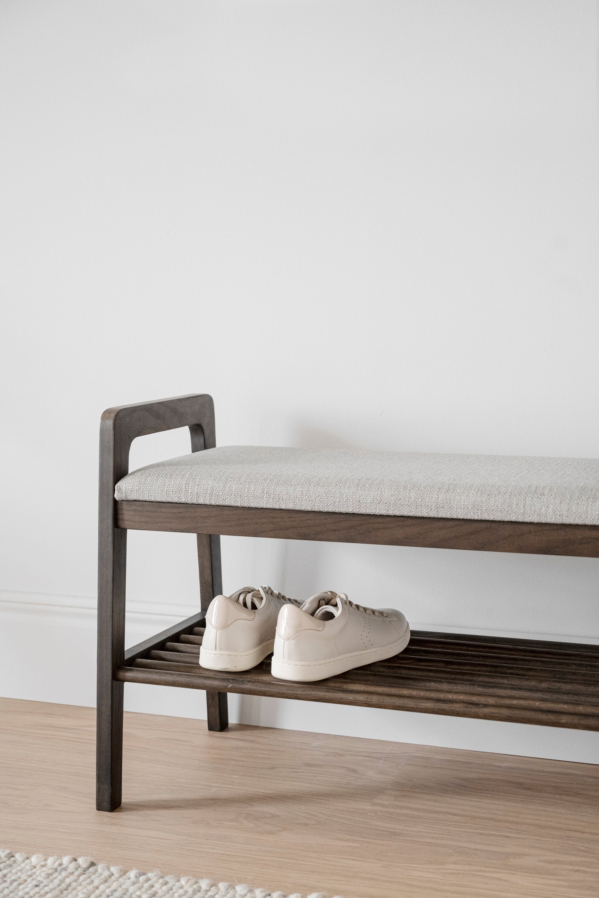 Inverness Hallway Bench with Shoe Shelf 75 cm – Brown Oak / Beige – 4