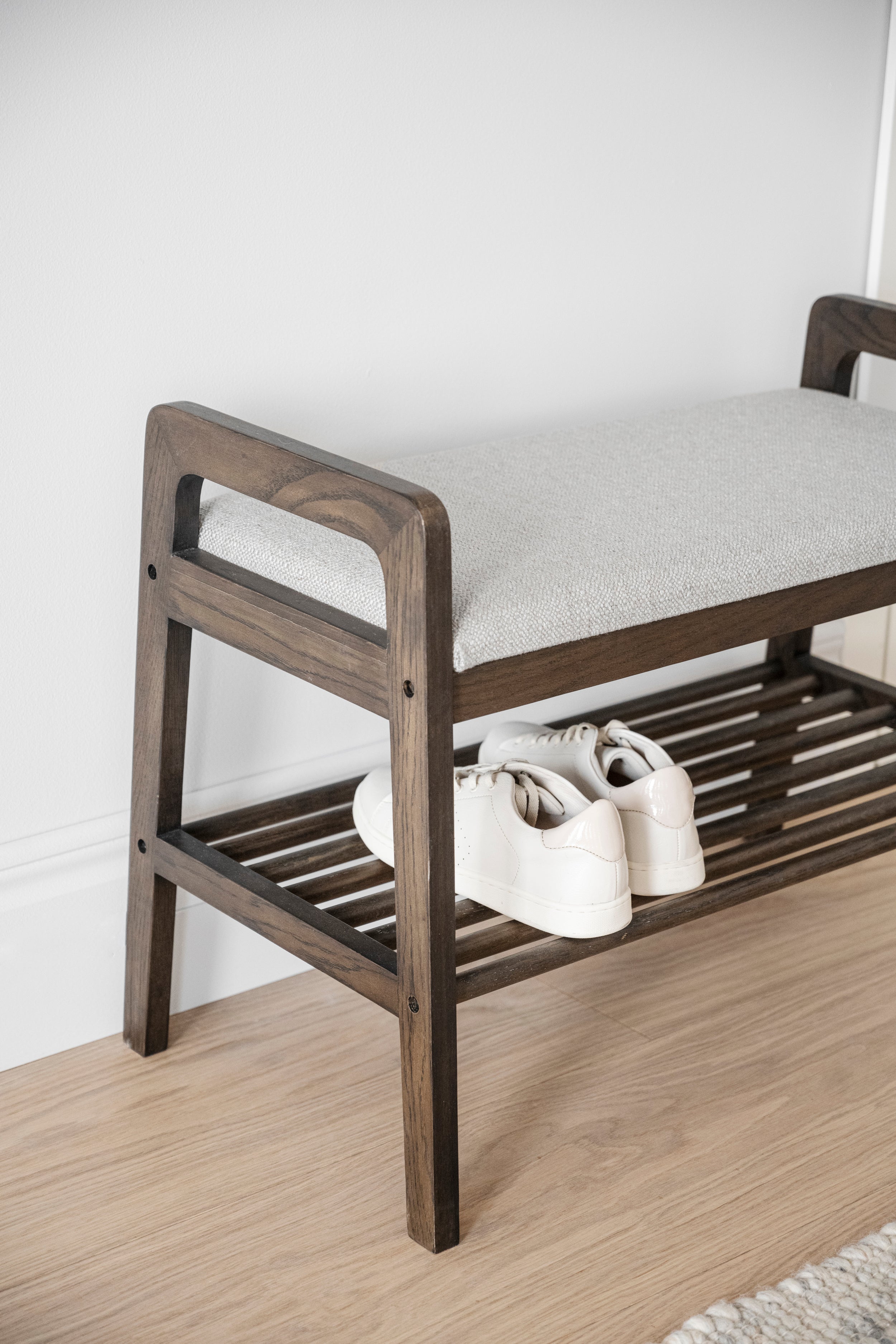 Inverness Hallway Bench with Shoe Shelf 75 cm – Brown Oak / Beige – 2