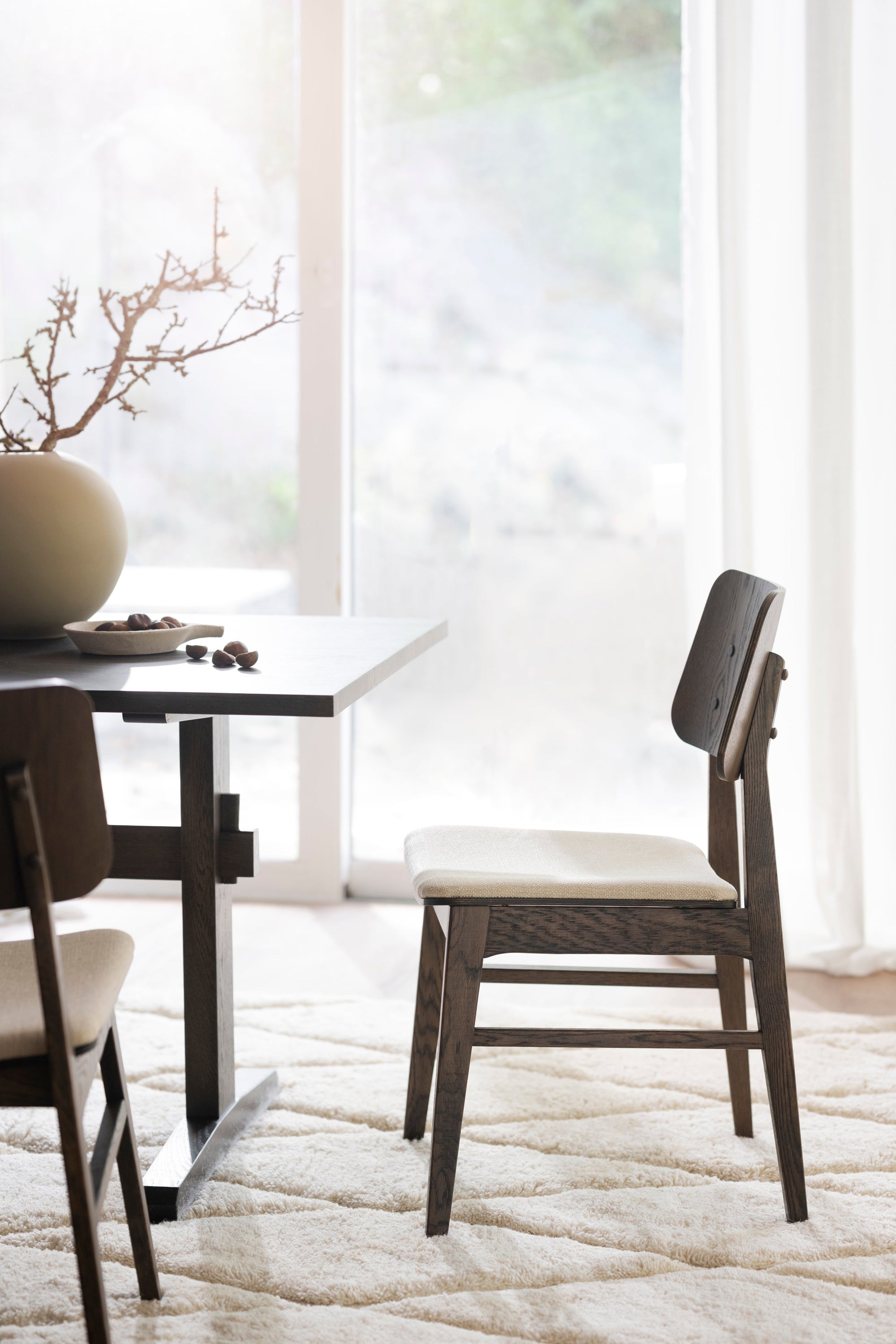 NAGANO Set of 2 Chairs – brown oak/beige fabric – 2