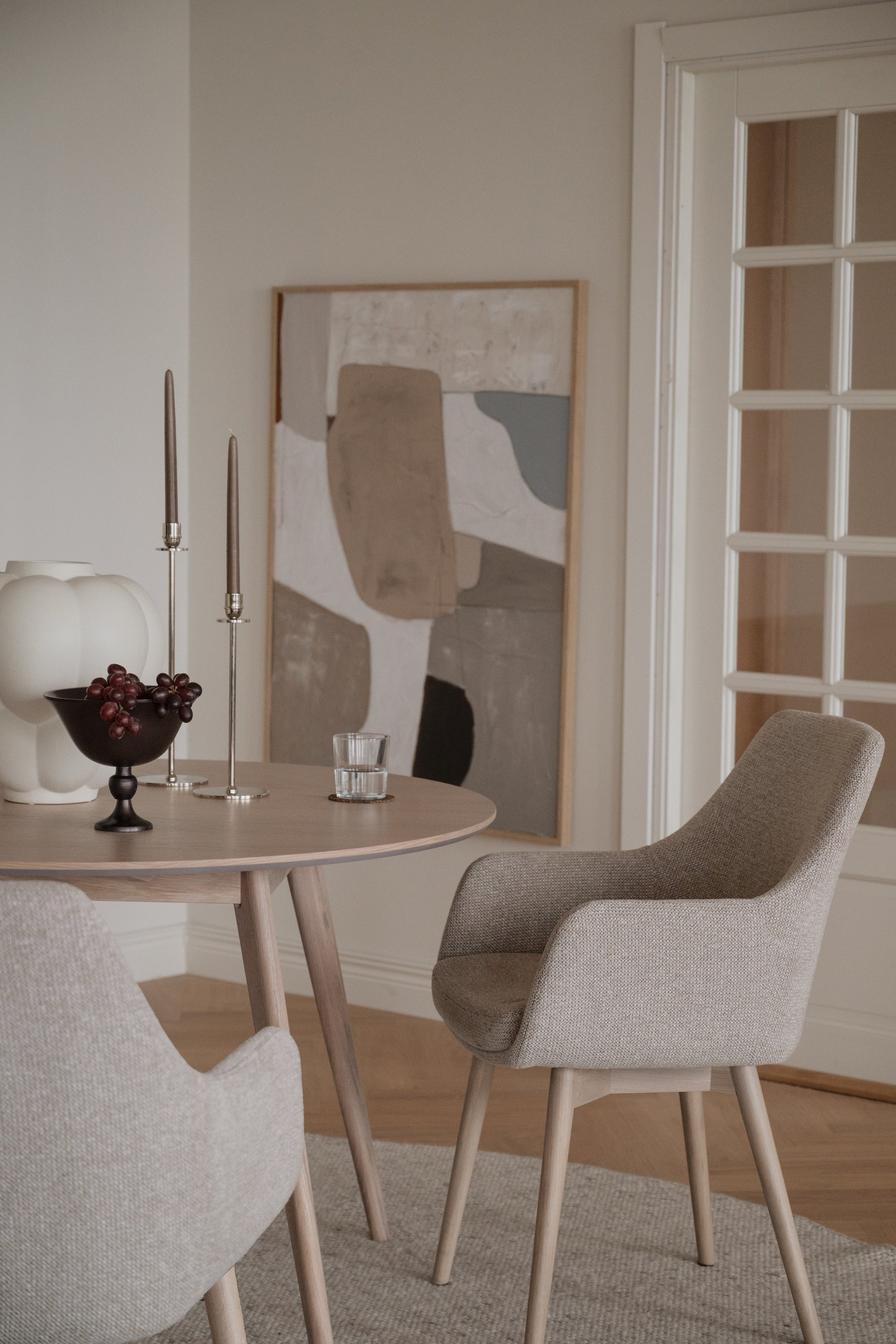 Denley Dining Chair with Armrests (Set of 2) – Light Beige / Whitewash Oak – 2