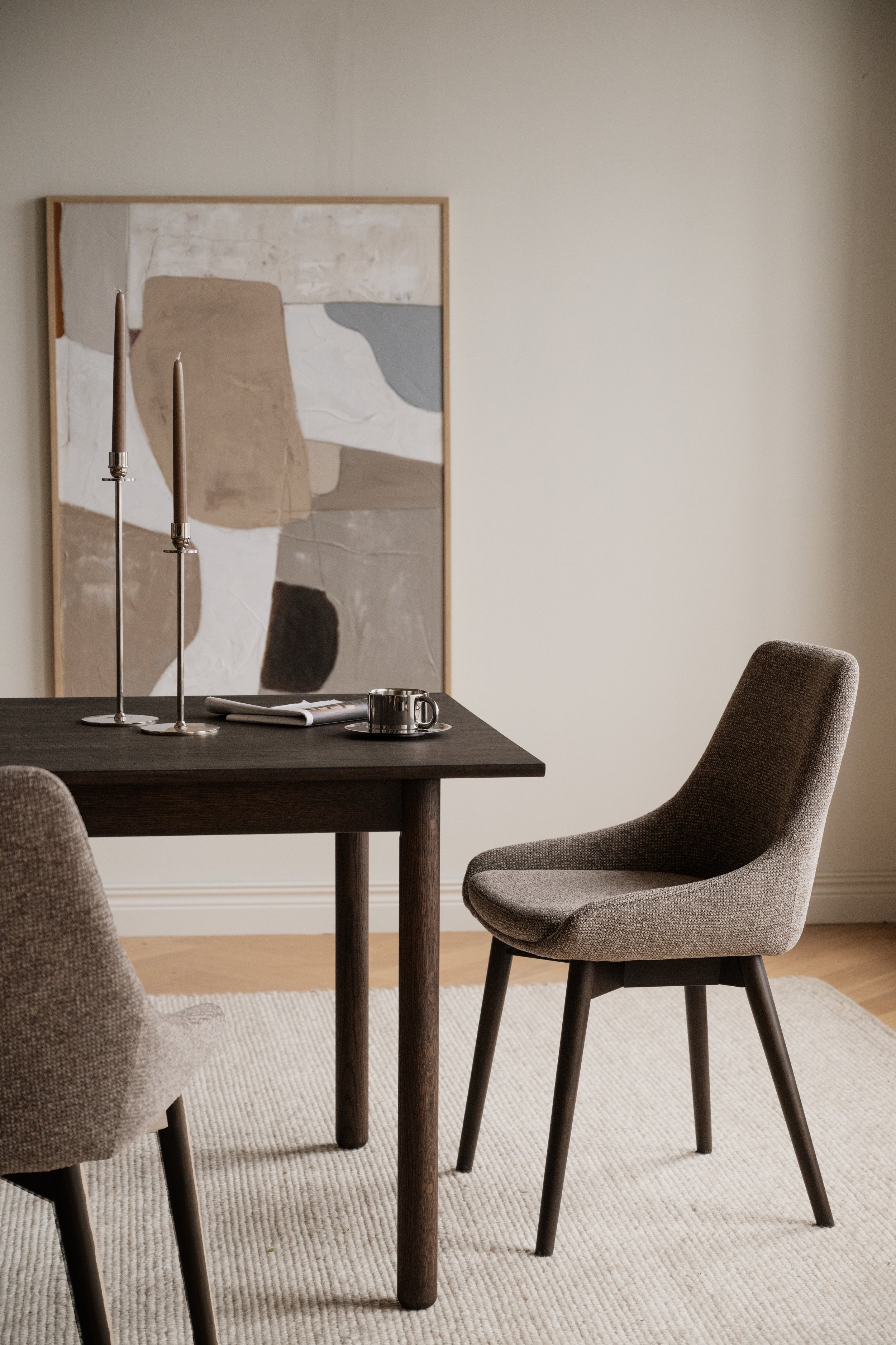 Denley Dining Chair (Set of 2) – Dark Beige / Brown Oak – 2