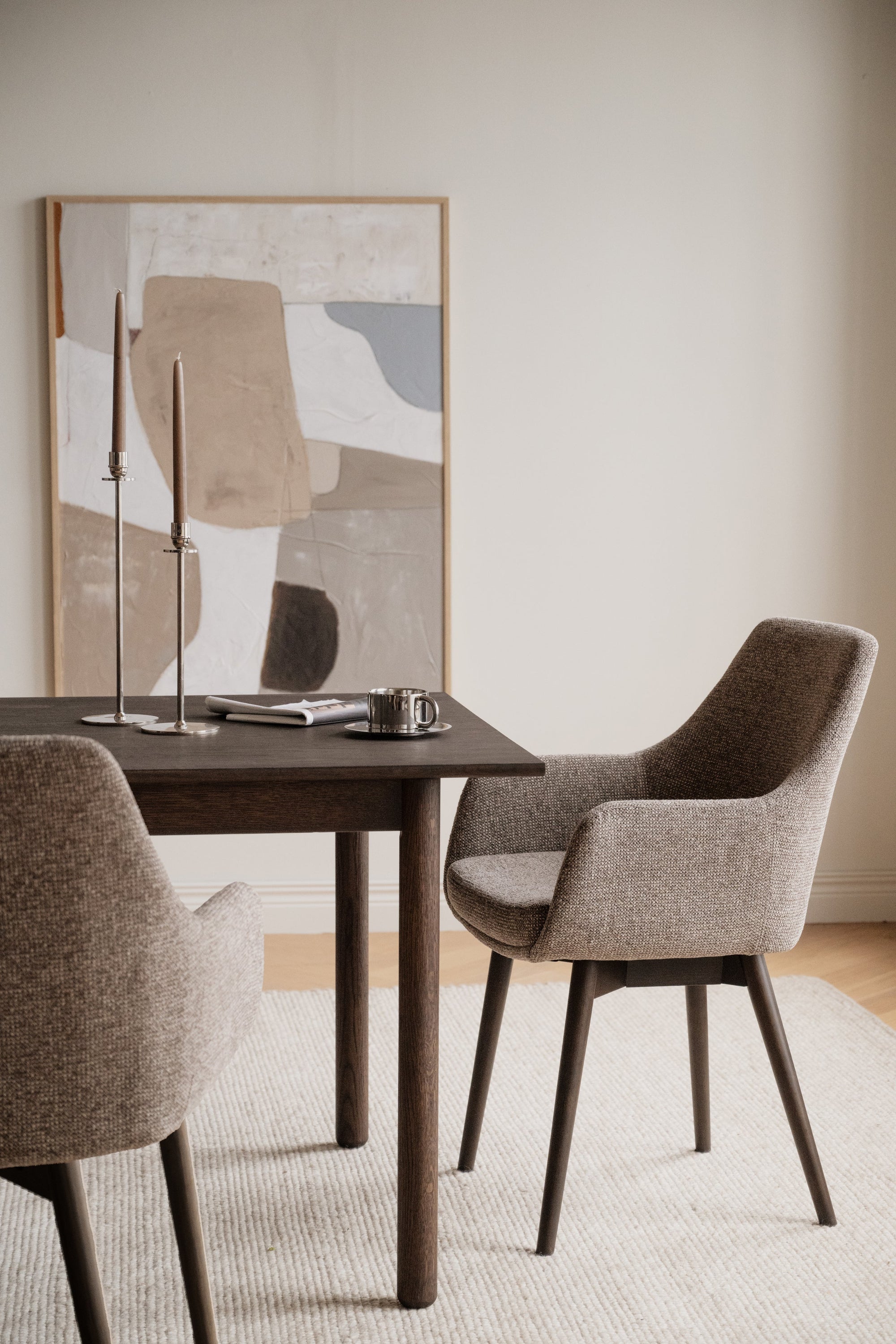 Denley Dining Chair with Armrests (Set of 2) – Dark Beige / Brown Oak – 2