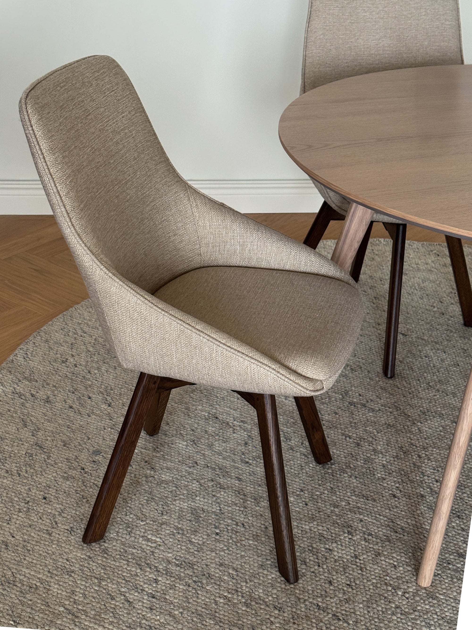 Alison Swivel Dining Chair with Oak Legs (Set of 2) – Light Beige Fabric / Brown Oak – 2