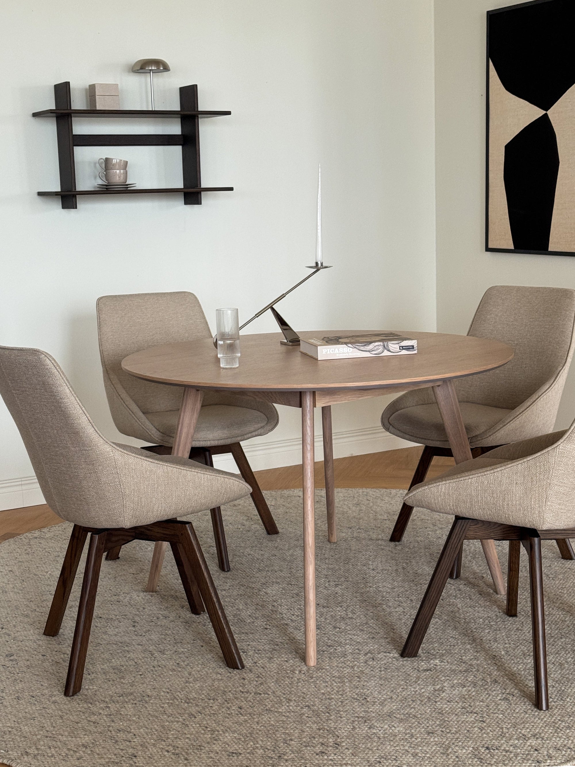 Alison Swivel Dining Chair with Oak Legs (Set of 2) – Light Beige Fabric / Brown Oak – 4