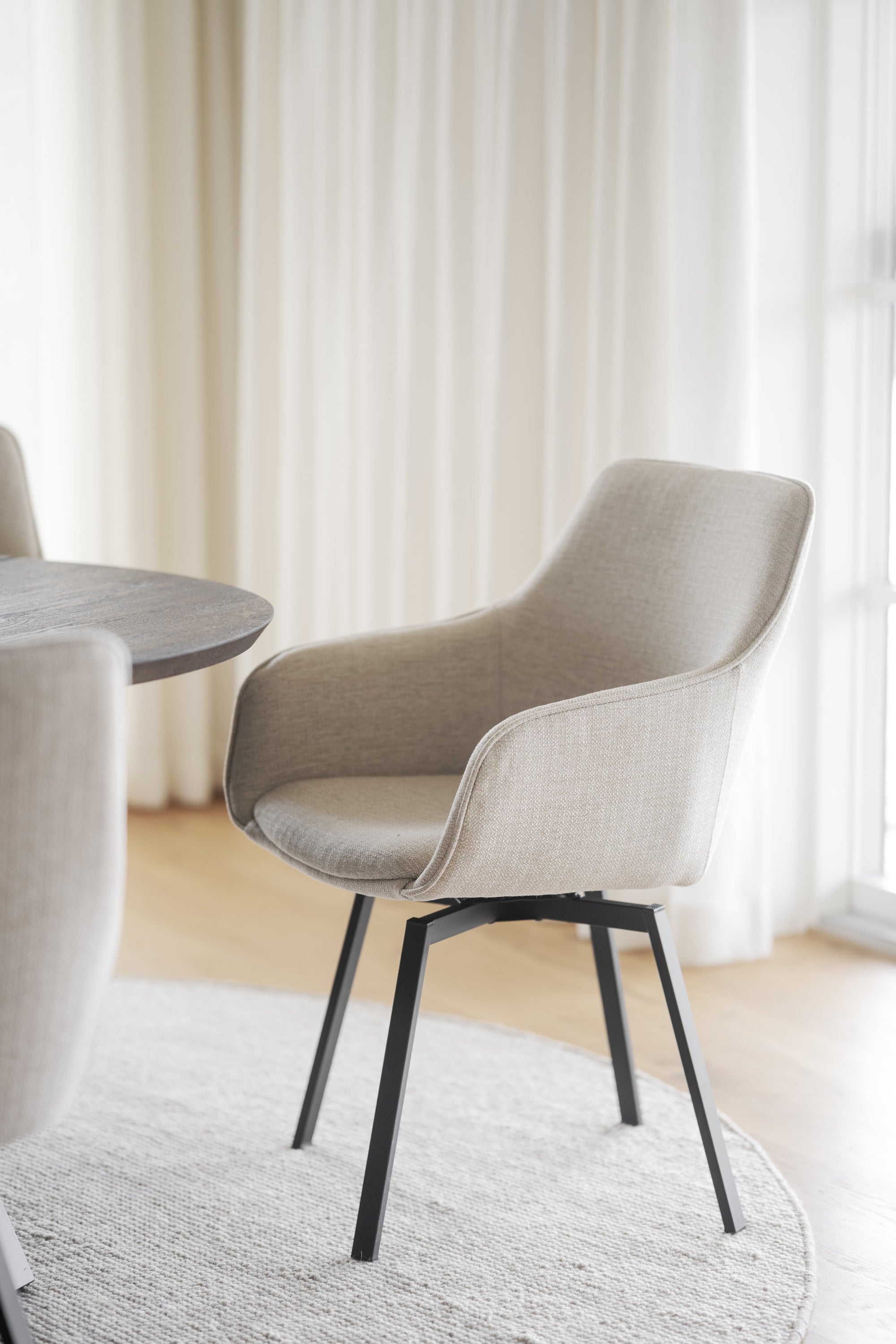 Alison Swivel Dining Armchair with Metal Legs (Set of 2) – Light Beige Fabric / Black Metal – 2