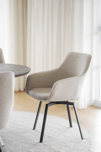 Alison Swivel Dining Armchair with Metal Legs (Set of 2) – Light Beige Fabric / Black Metal – 2