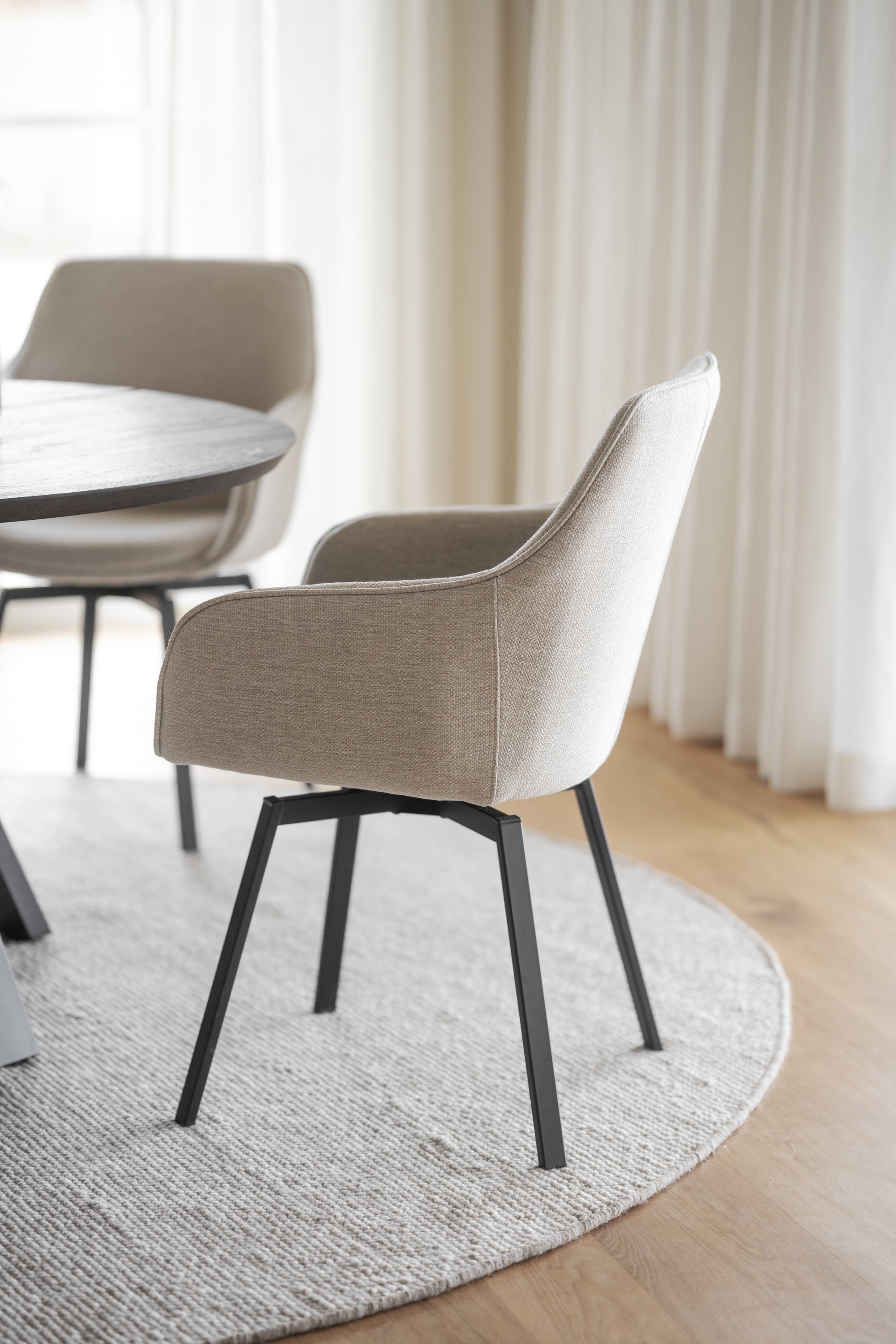 Alison Swivel Dining Armchair with Metal Legs (Set of 2) – Light Beige Fabric / Black Metal – 3
