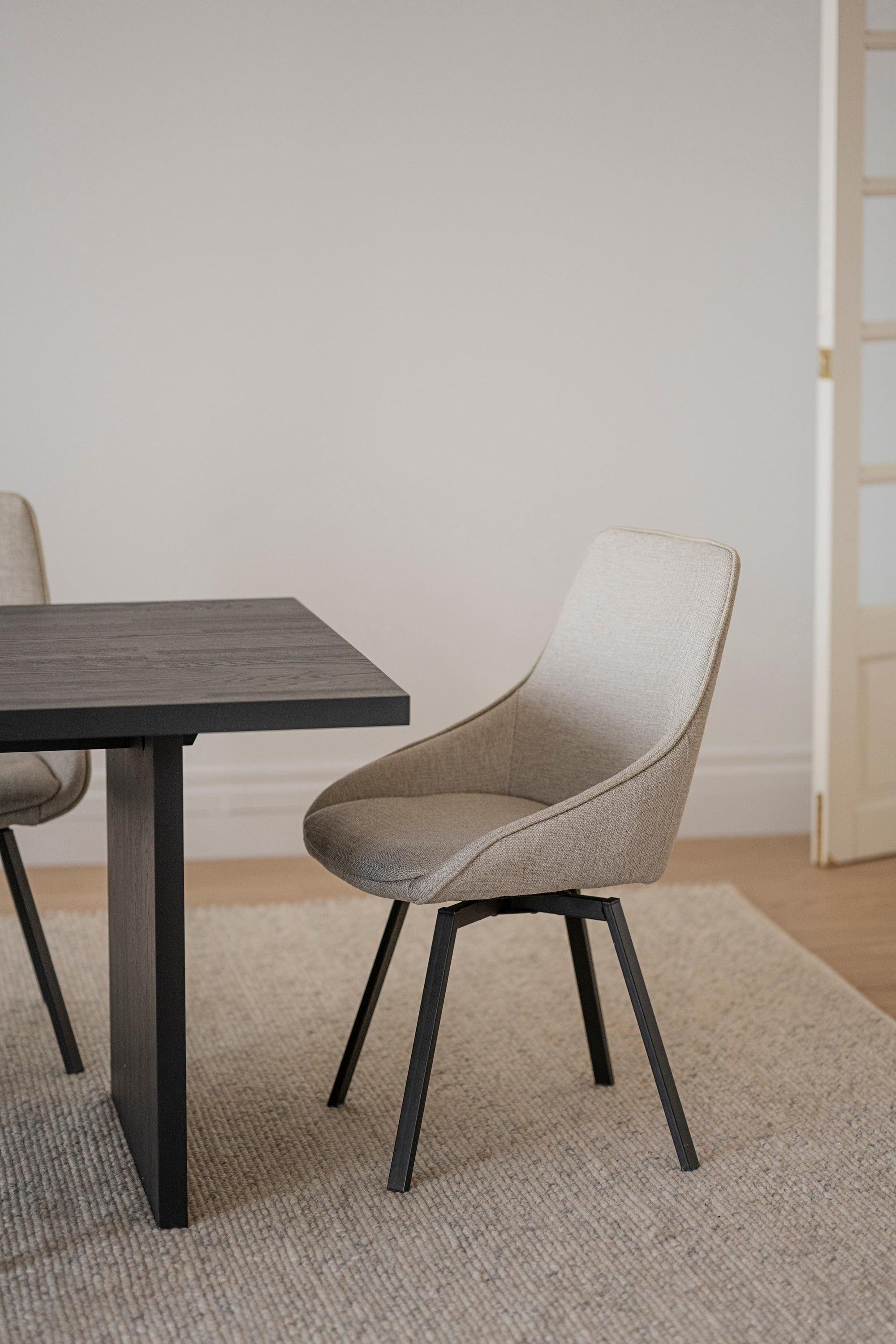Alison Swivel Dining Chair with Metal Legs (Set of 2) – Beige Fabric / Black Metal – 3
