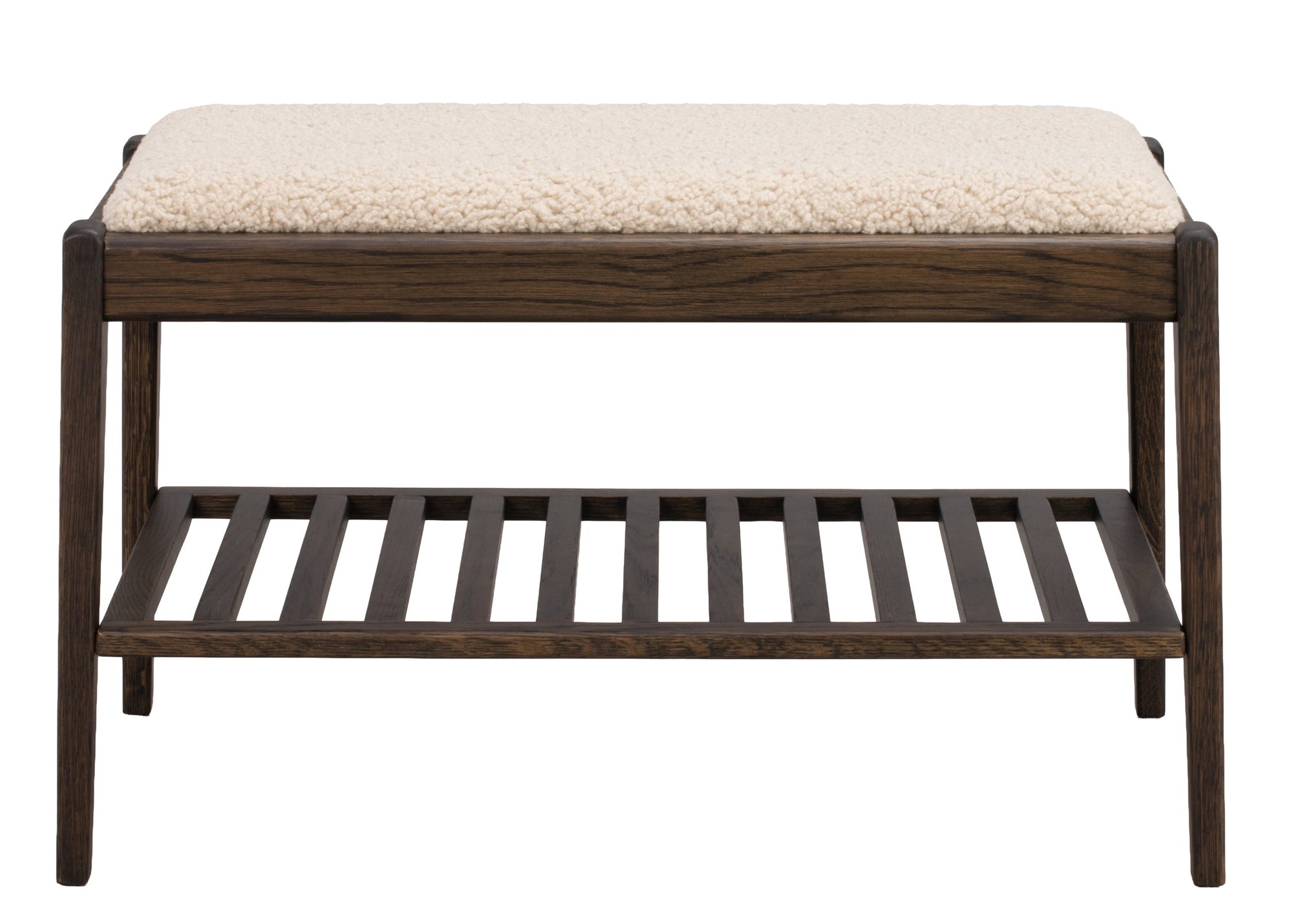 Garrick Bench with Shelf – Brown Oak / Beige – 1