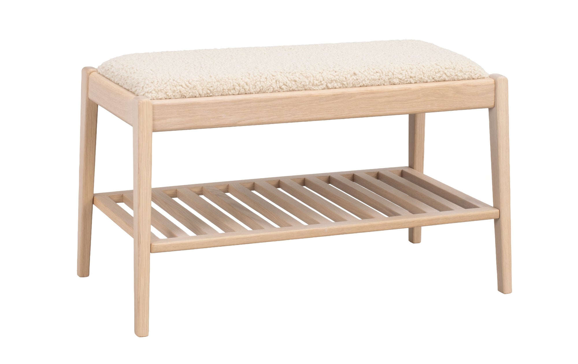 Garrick Bench with Shelf – Whitewash Oak / Beige – 5